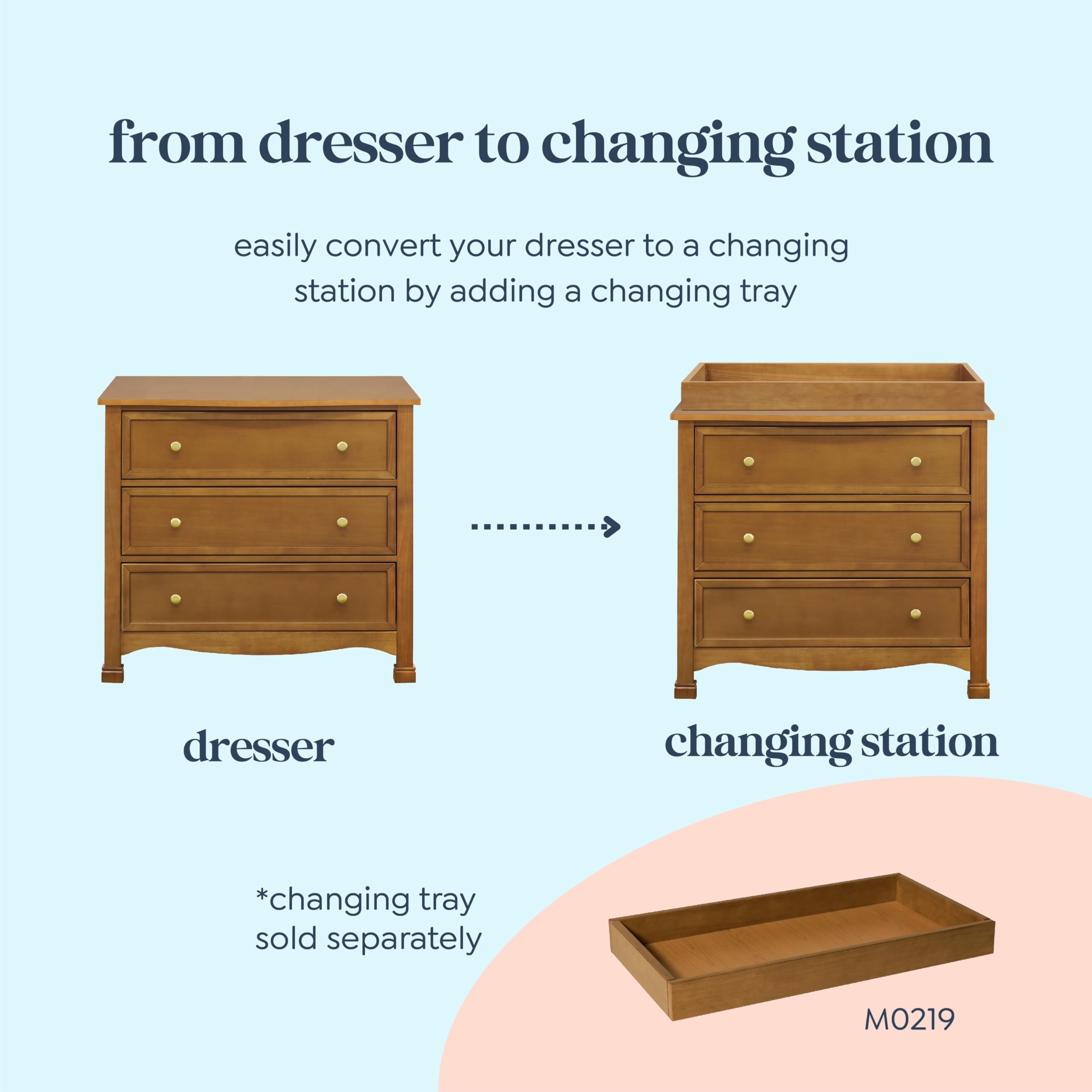 DaVinci Kalani 3-Drawer Chestnut Wood Dresser - Stylish Nursery & Bedroom Storage Furniture for Baby Clothes, Toys & Essentials