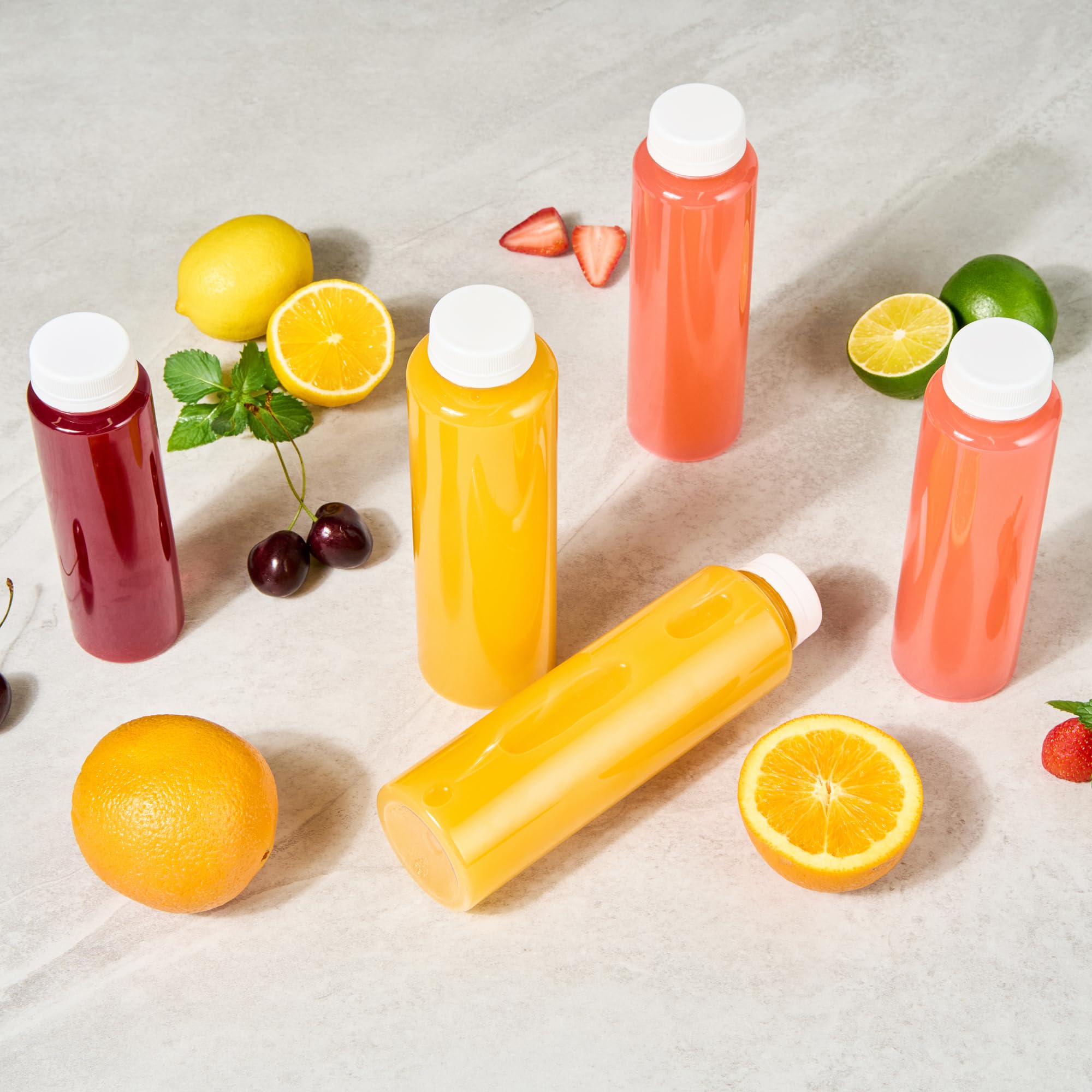 16oz Clear Plastic Juice Bottles with White Caps - 100 Pack Disposable Round Juice Containers for Juicing, Smoothies, Cold Brew & Beverages - Perfect for Juice Shops, Cafes, Restaurants & Home Use