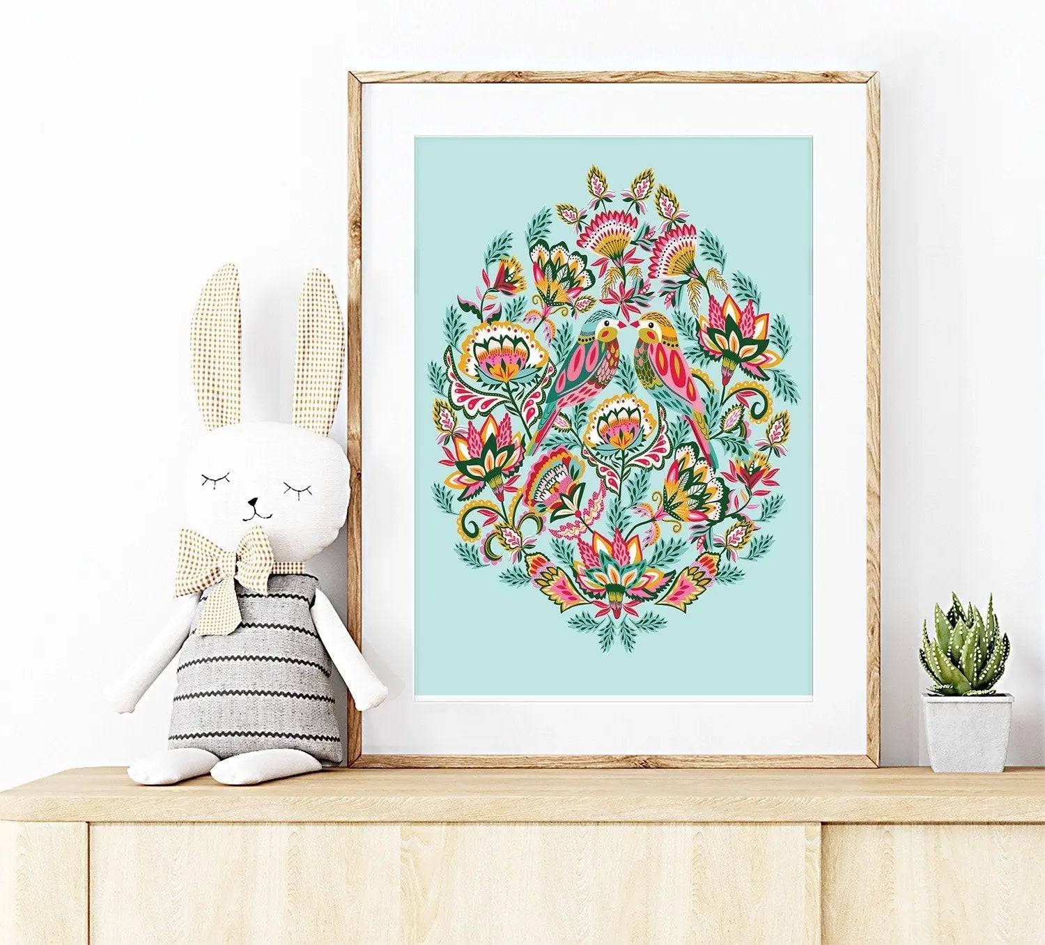 Bejeweled Birds Wall Art Print - Vibrant Acrylic Painting for Home & Office Decor | Perfect for Living Room, Bedroom, or Gift Giving