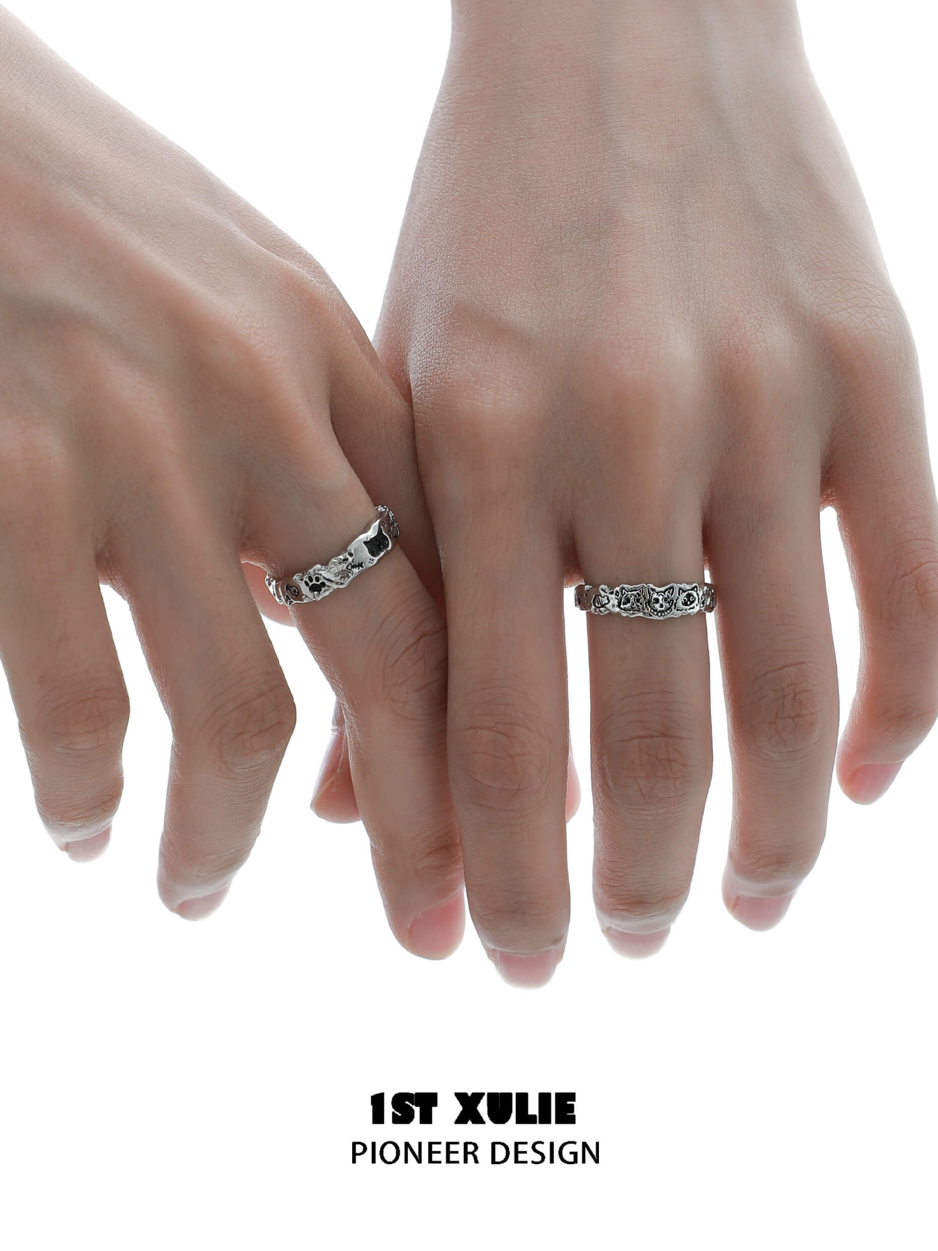 Graffiti Kitten S925 Sterling Silver Cat Carved Rings for Women - Handmade Vintage Boho Jewelry, Perfect Gift for Cat Lovers & Unique Fashion Statement
