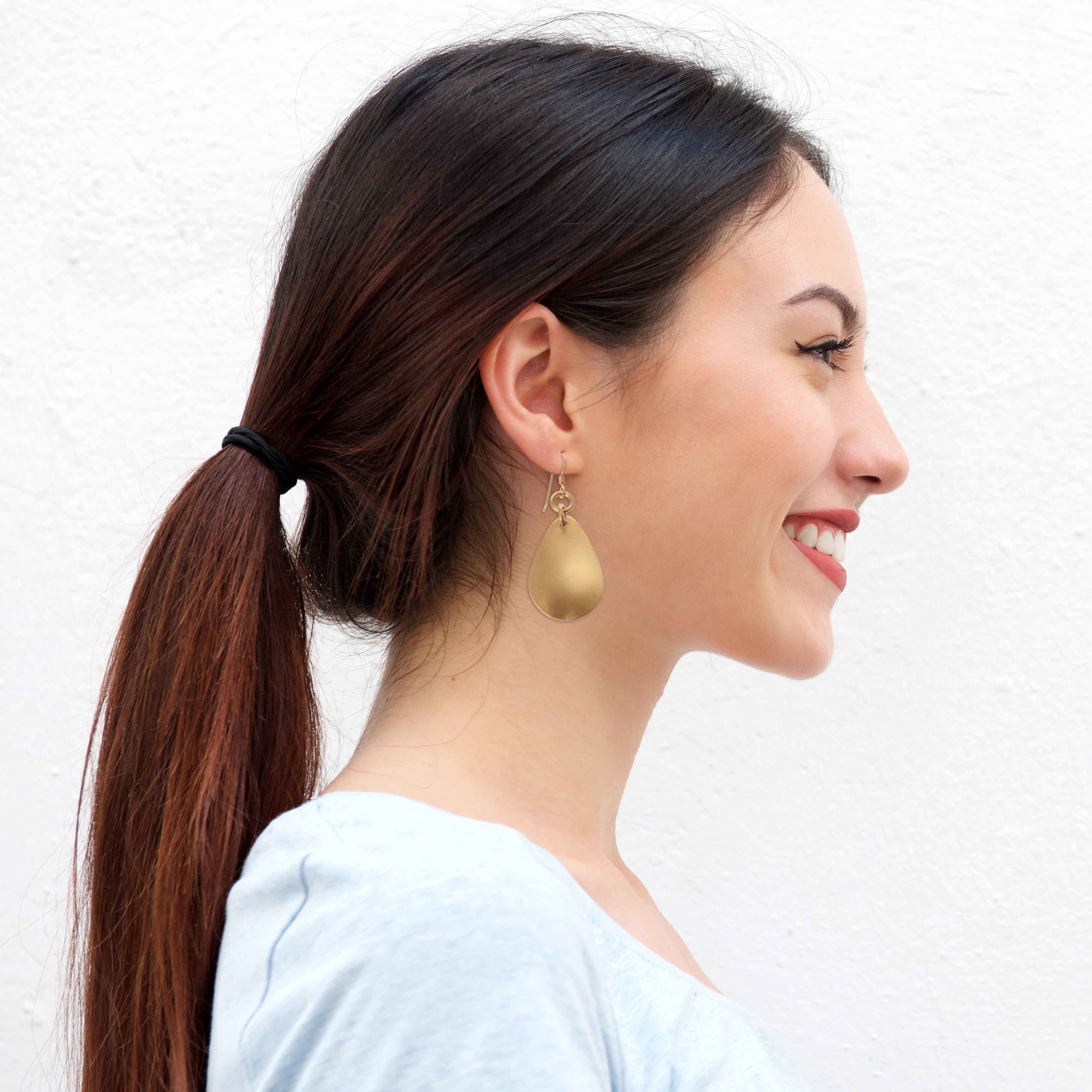 Elegant Brushed Bronze Medium Teardrop Earrings for Women - Boho Chic Dangle Earrings for Everyday Wear & Special Occasions