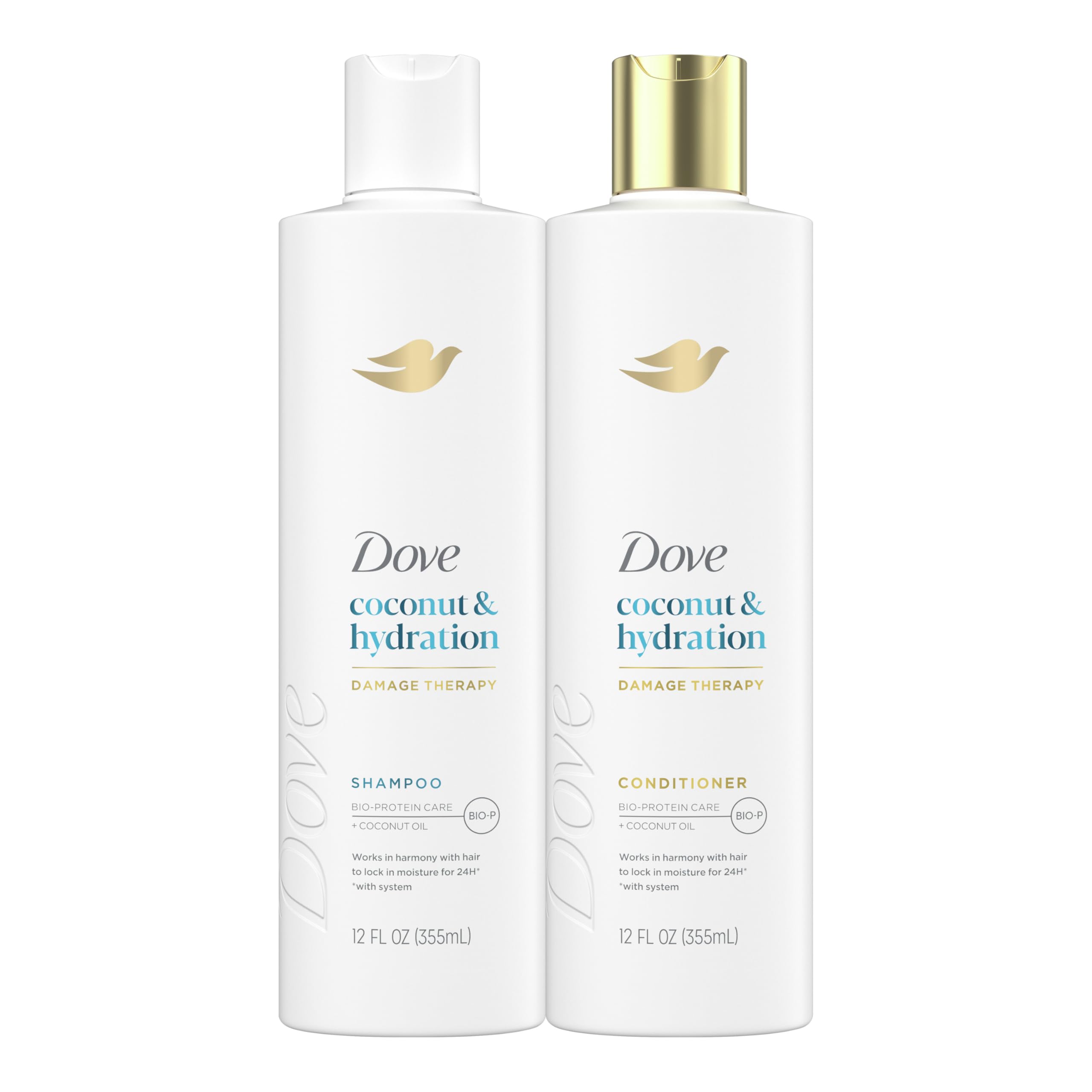 Dove Coconut & Hydration Shampoo and Conditioner Set (2 x 12 Fl Oz) - Bio-Protein Care Technology with Coconut Oil for Dry Hair Repair | Daily Hair Care for Women & Men | Perfect for Home, Travel & Gym Use