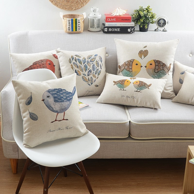Decorative Sofa Pillows for Living Room & Dining Room - Love Birds Throw Pillow Covers for Couch, Bed, Chair - Singing Birds Home Decor Accent Pillows for Cozy Home & Gift Ideas