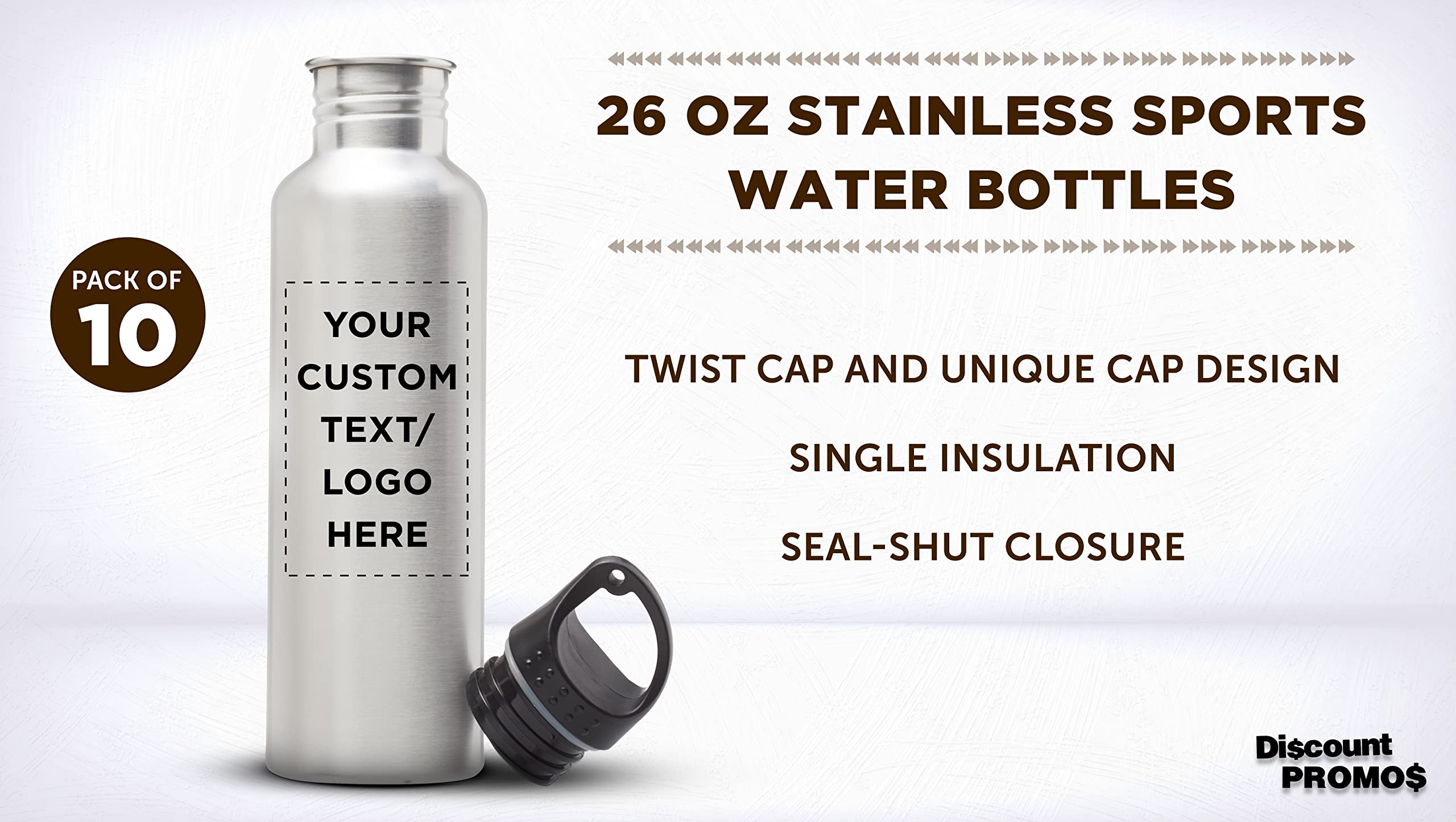Custom Stainless Steel Water Bottles 26oz (Set of 10) - Personalized Bulk Pack, Reusable & Leak Proof - Ideal for Gym, Hiking, Camping, Outdoor Sports - Silver | Perfect for Team Gifts, Corporate Events & Eco-Friendly Hydration