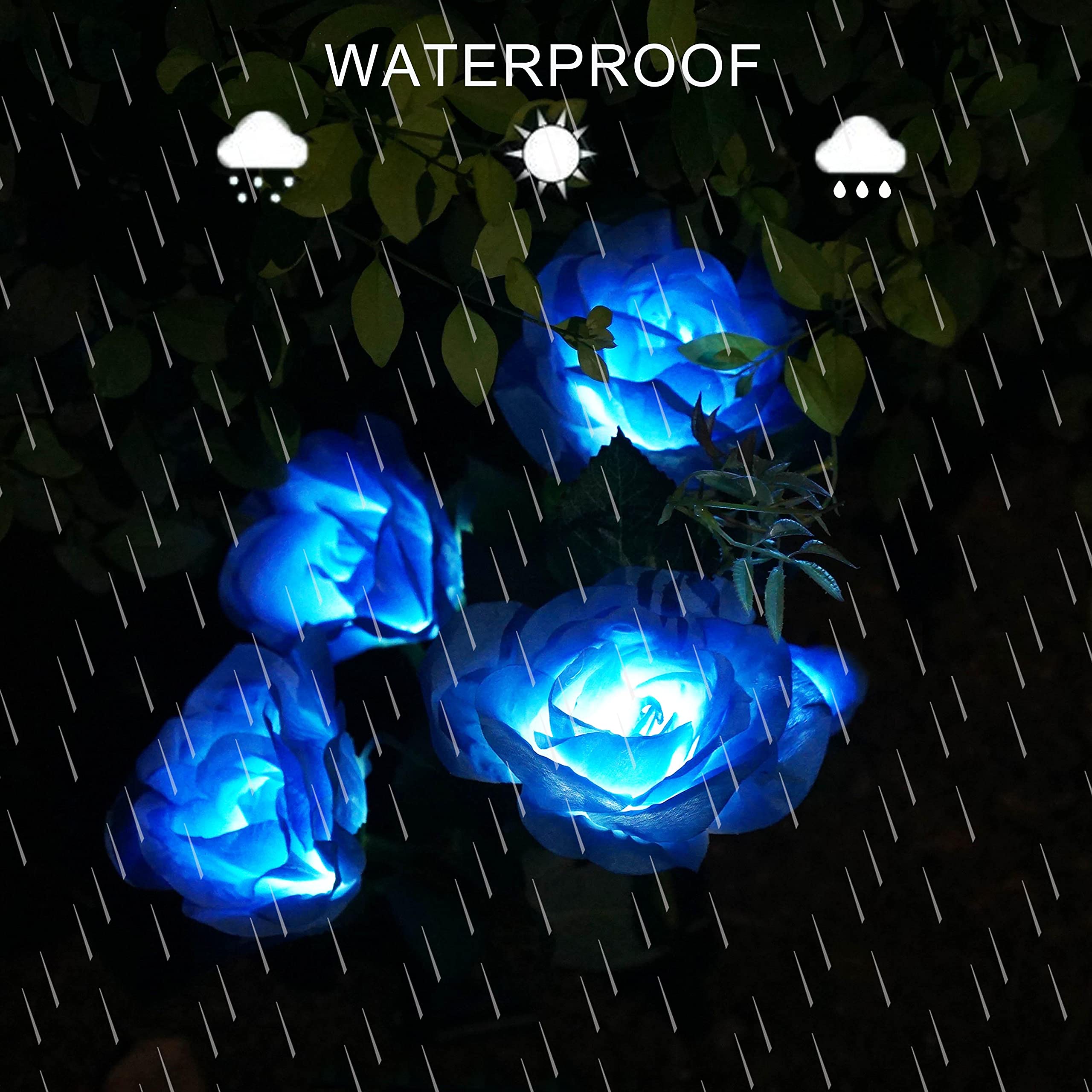 Solar Rose Garden Lights - 2 Pack Waterproof LED Flower Lights for Outdoor Pathway & Cemetery Decor (Blue)