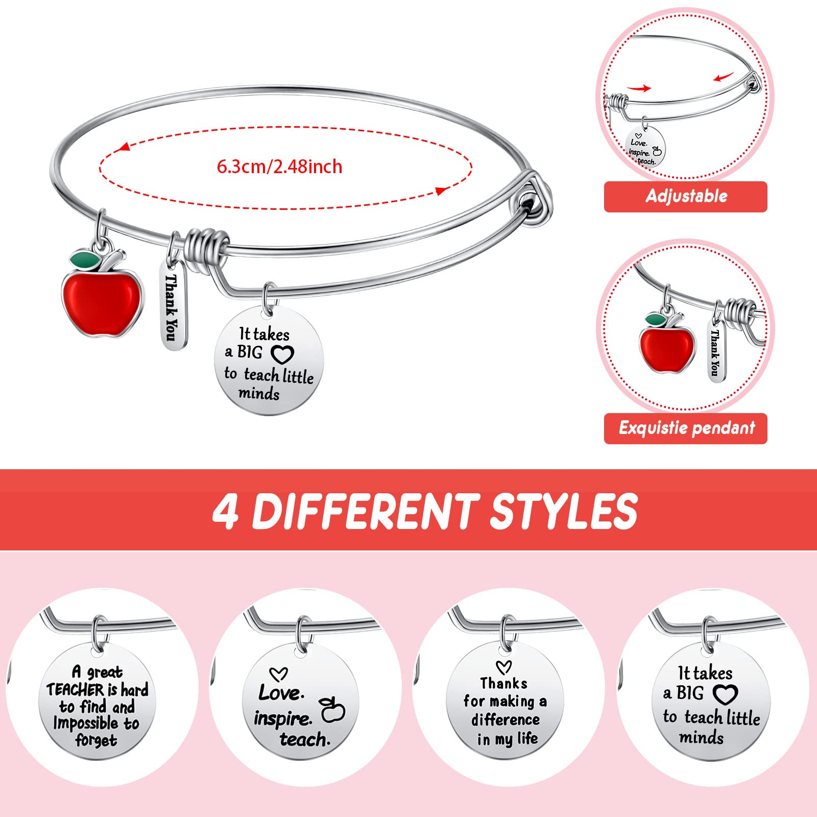 Bonuci 4-Piece Teacher Appreciation Bracelet Set - Thoughtful Thank You Gifts for Women Educators, Graduation & End of Year Presents - Perfect for Teacher's Day, Retirement & Classroom Celebrations