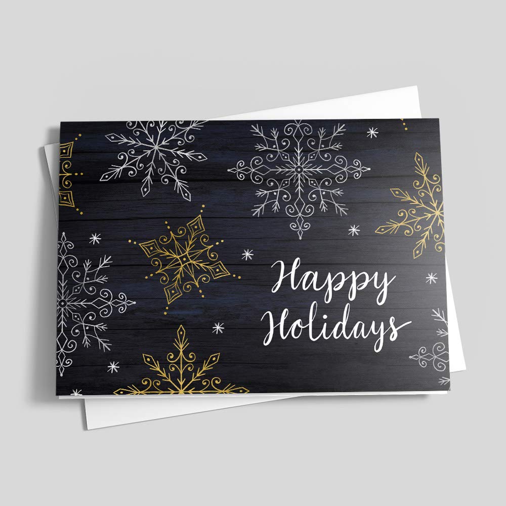 Snowflakes of Gold Christmas Cards - 25 Custom Greeting Cards with Envelopes | Personalized Holiday Cards Printed in USA | Perfect for Holiday Greetings, Office Gifts & Family Correspondence