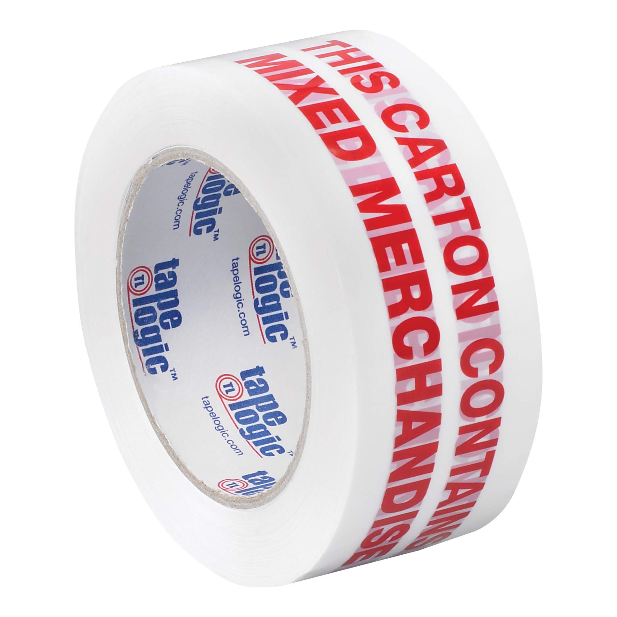 Tape Logic 2 Inch x 110 Yards Pre-Printed Packing Tape - Mixed Merchandise, 2.2 Mil Thick, Red/White, 6 Pack - Ideal for Packaging, Shipping, Moving, Home & Office Use - Perfect for Ecommerce, Warehouse, and Retail Store Applications