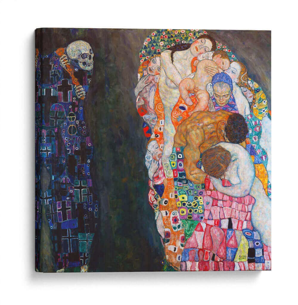 Gustav Klimt Death and Life Canvas Wall Art - Famous Symbolism Painting for Home & Office Decor - 35x35 Inches - Perfect for Living Room, Bedroom, or Gallery Display