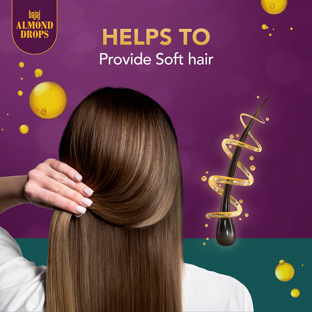 Bajaj Almond Drops Hair Serum 100ml with Almond Oil & Vitamin E - Nourishing Treatment for Dry, Frizzy Hair - Perfect for Daily Hair Care & Styling
