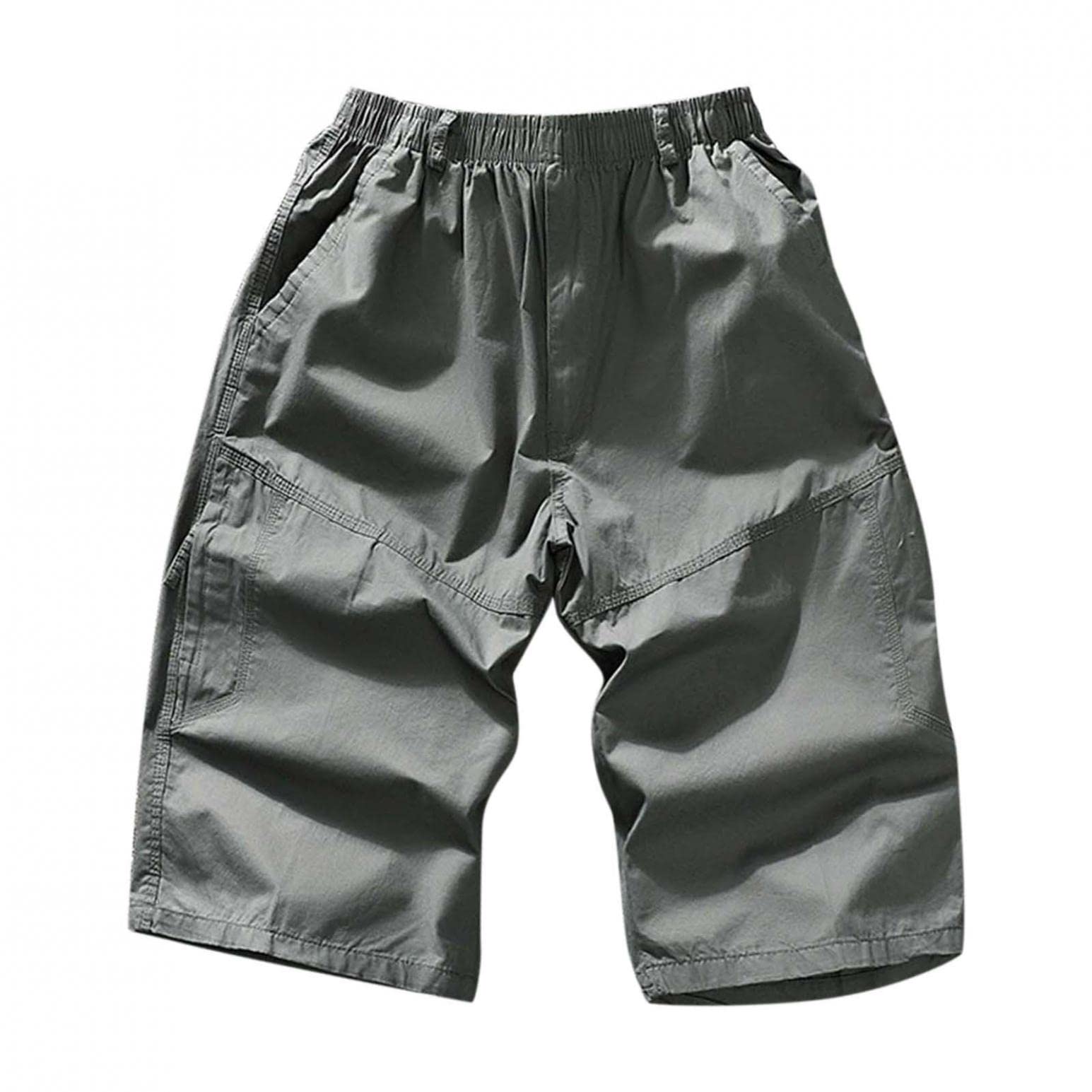 Men's Cargo Shorts with Elastic Waist - Relaxed Fit Multi-Pocket Outdoor Work Shorts for Hiking, Camping & Casual Wear