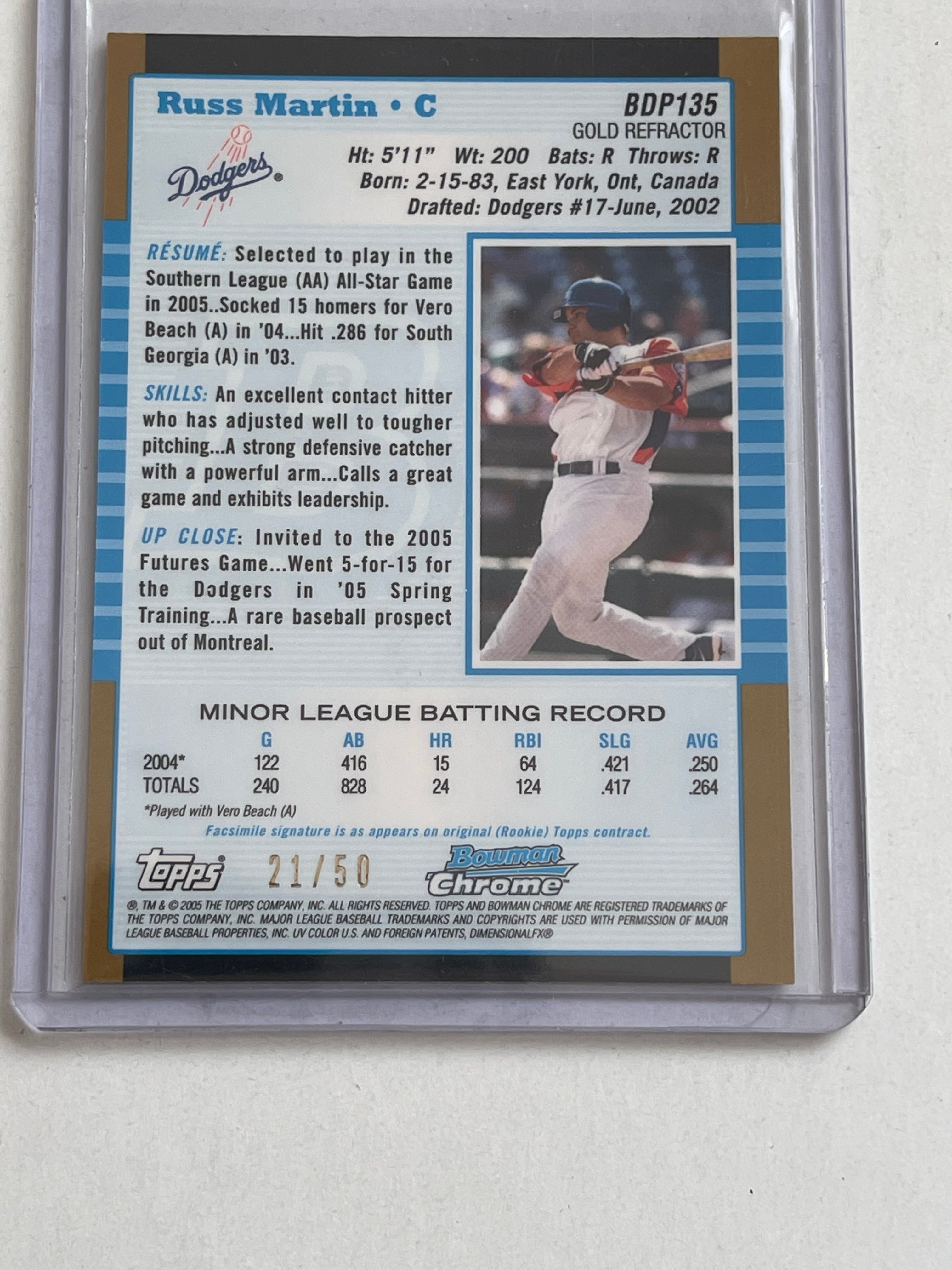 2005 Bowman Chrome Russell Martin Blue Jays Rookie Refractor Baseball Card - Perfect for Collectors, Sports Memorabilia & Investment