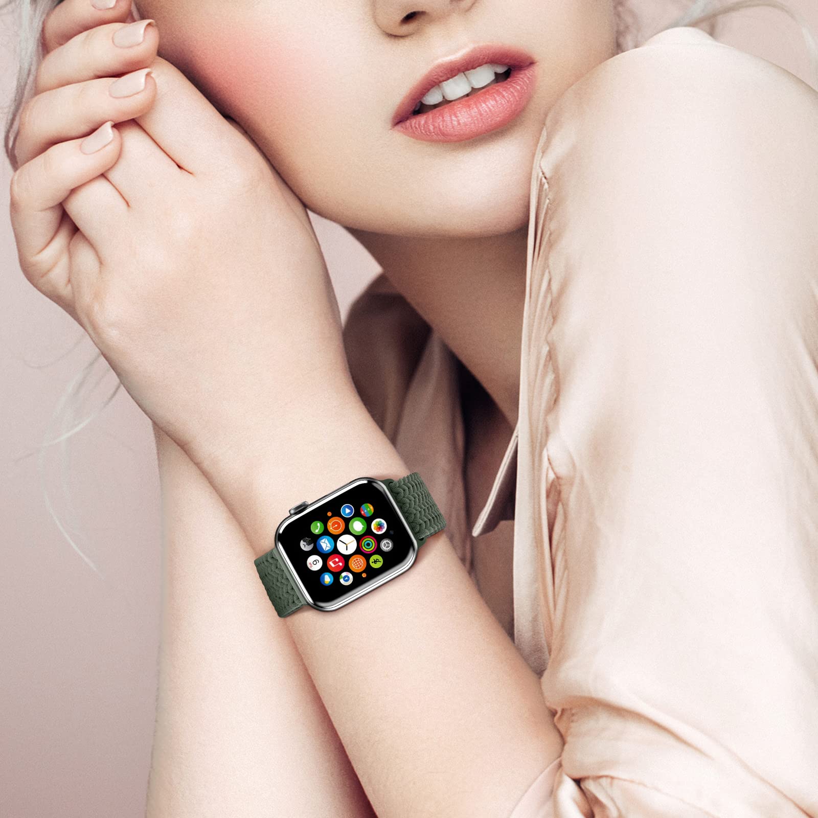 Braided Nylon Apple Watch Bands for Series 9/8/7/6/5/4/3/2/SE/Ultra/Ultra 2 - Adjustable Breathable Strap for 38mm 40mm 41mm 42mm 44mm 45mm 49mm - Perfect for Workouts, Running & Everyday Wear