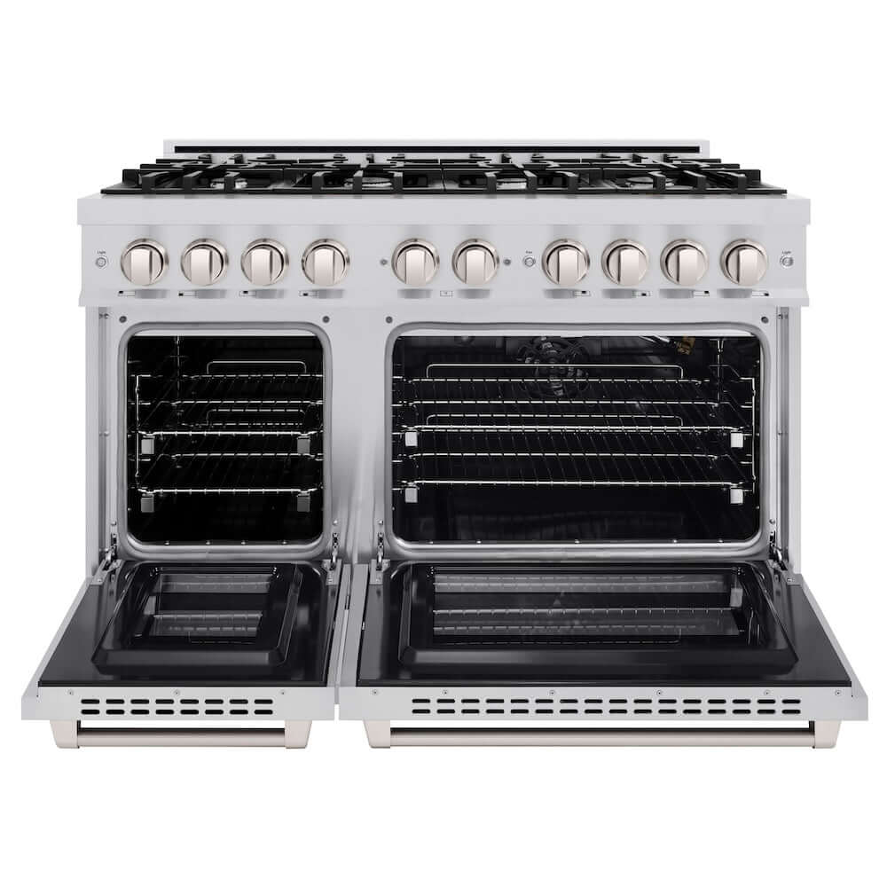 ZLINE HGR48 48-Inch Stainless Steel Double Oven Gas Range with 8 Burner Cooktop, 6.7 cu. ft. Capacity - Perfect for Large Kitchens, Home Chefs & Entertaining