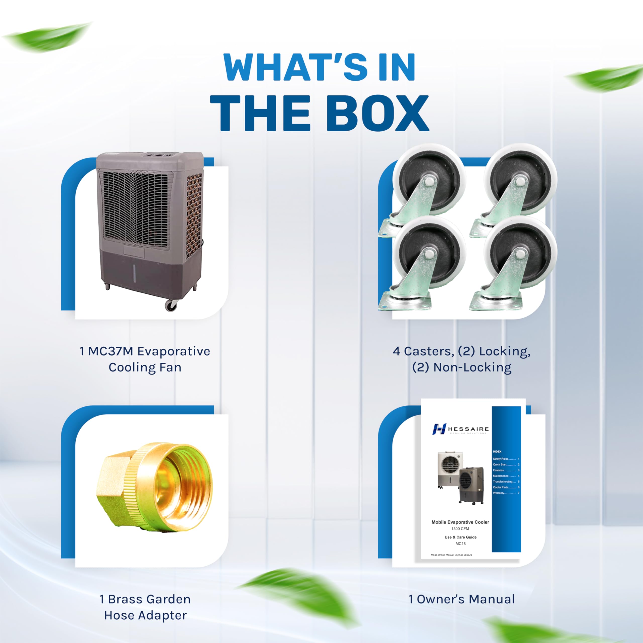 Hessaire MC37M 3100 CFM Portable Evaporative Air Cooler - 3-Speed High Velocity Outdoor Swamp Cooler for 950 sq. ft. Areas - Perfect for Patio, Garage, Warehouse & Backyard Cooling (Gray)