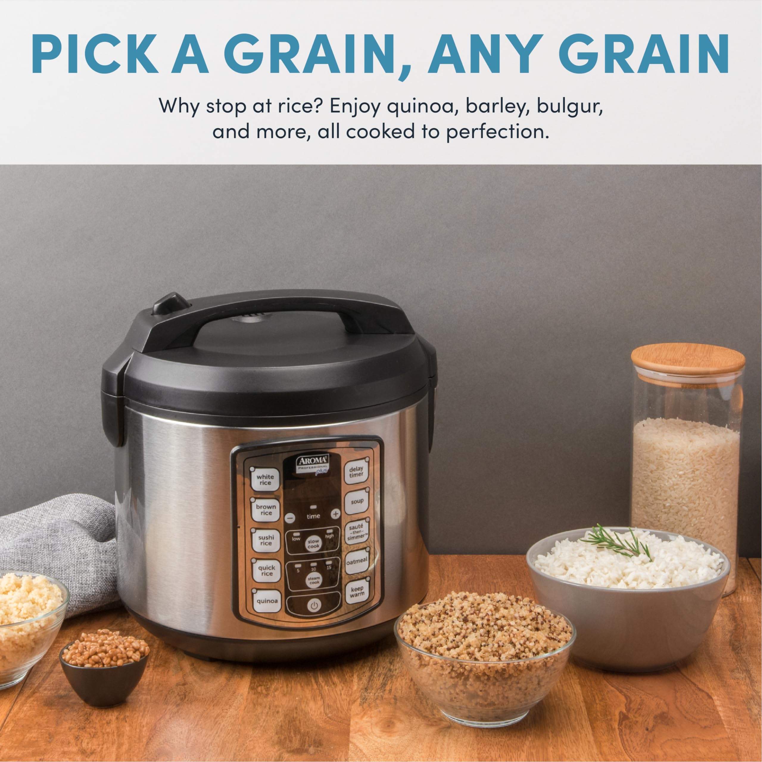 Aroma Housewares ARC-5000SB 20-Cup Digital Rice Cooker & Food Steamer with Stainless Steel Exterior - Slow Cooker with Nonstick Pot (Silver/Black) - Perfect for Family Dinners, Meal Prep & Large Gatherings