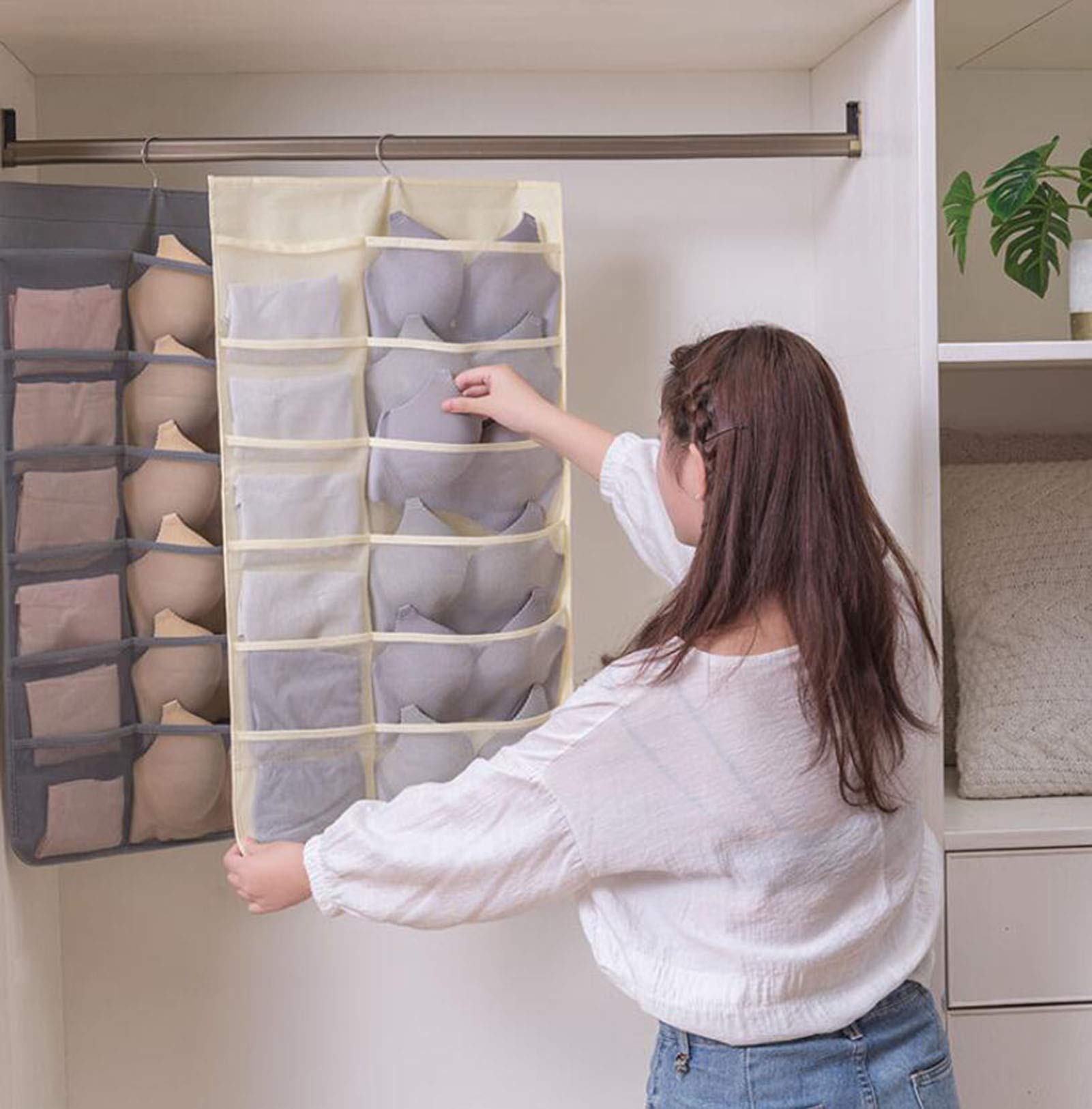 Double-Sided Underwear & Bra Organizer Hanging Storage Bag - Multifunctional Closet Clothes Organizer for Women, Pink | Perfect for Travel, Home & Dorm Organization