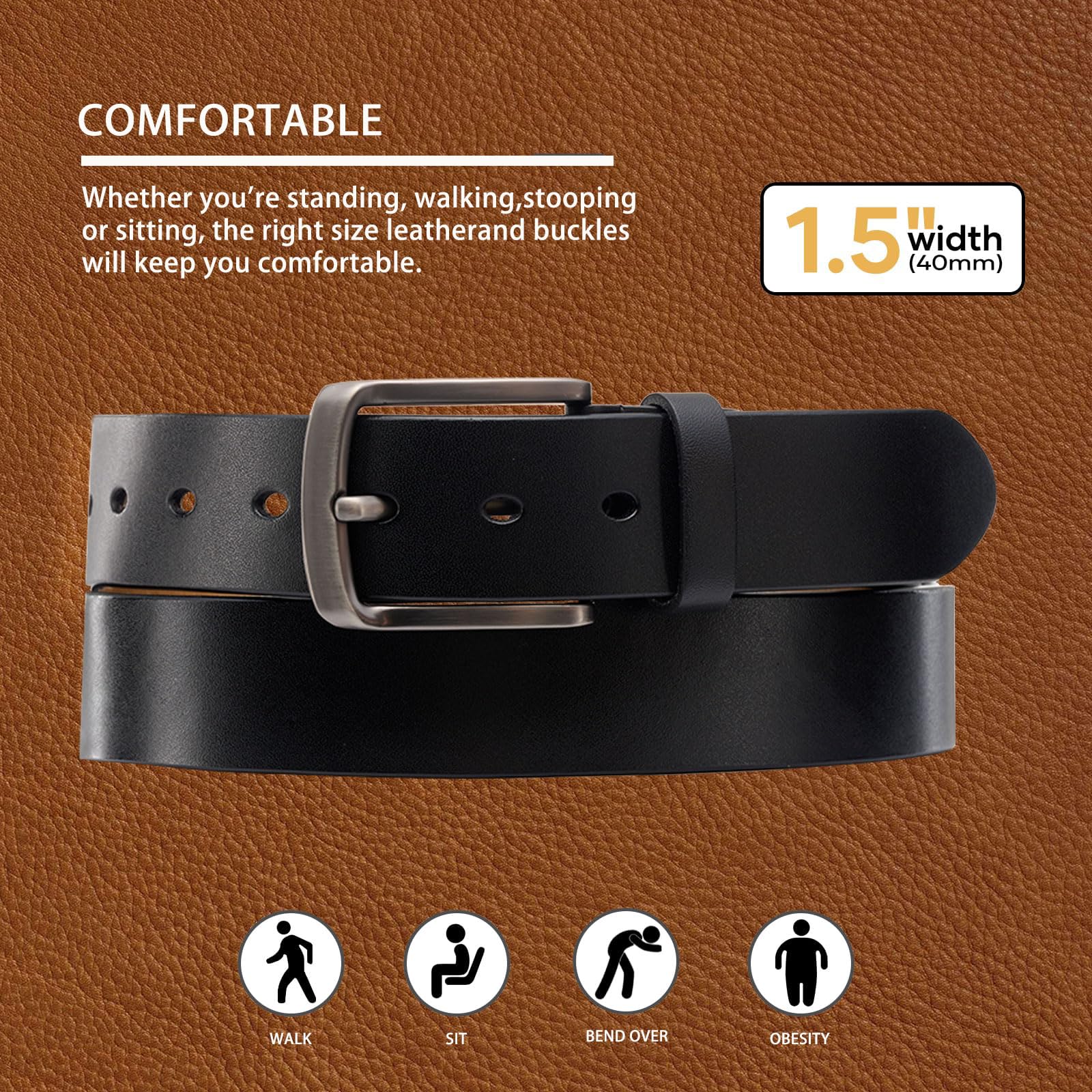 Premium Men's Genuine Leather Belt - Heavy Duty Work Belt for Jeans & Casual Wear | Handmade Durable Leather Belts for Everyday Use | Perfect for Office, Outdoor & Work Scenes