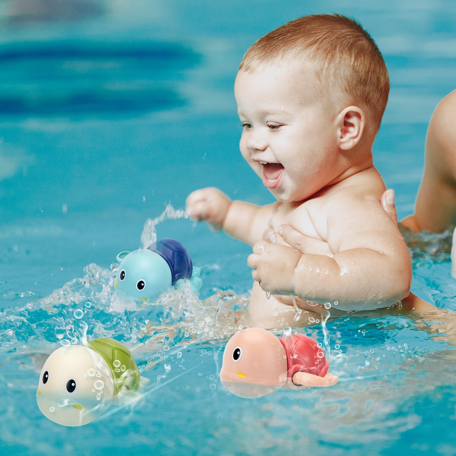 3 Pack Cute Turtle Bath Toys for Toddlers 1-3 - Fun Water Play for Boys & Girls