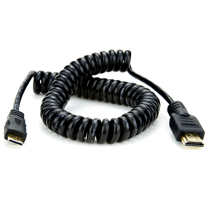 Atomos ATOMCAB008 Coiled Full HDMI to Mini HDMI Cable (30-45cm) - High-Speed 4K Video Connection for Cameras, Drones & Monitors