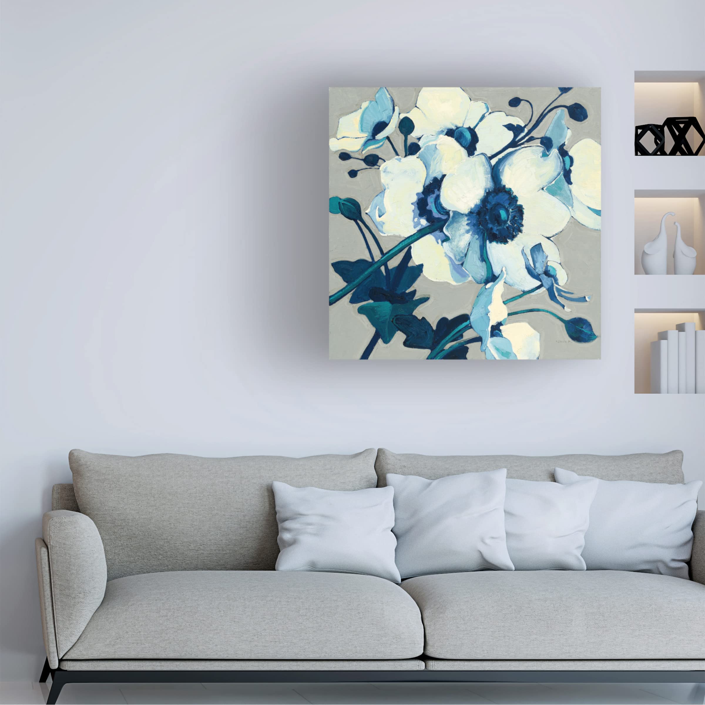Shirley Novak 'Anemones Japonaises II' Floral Canvas Wall Art Print - Japanese Anemones Painting for Living Room, Bedroom & Office Decor