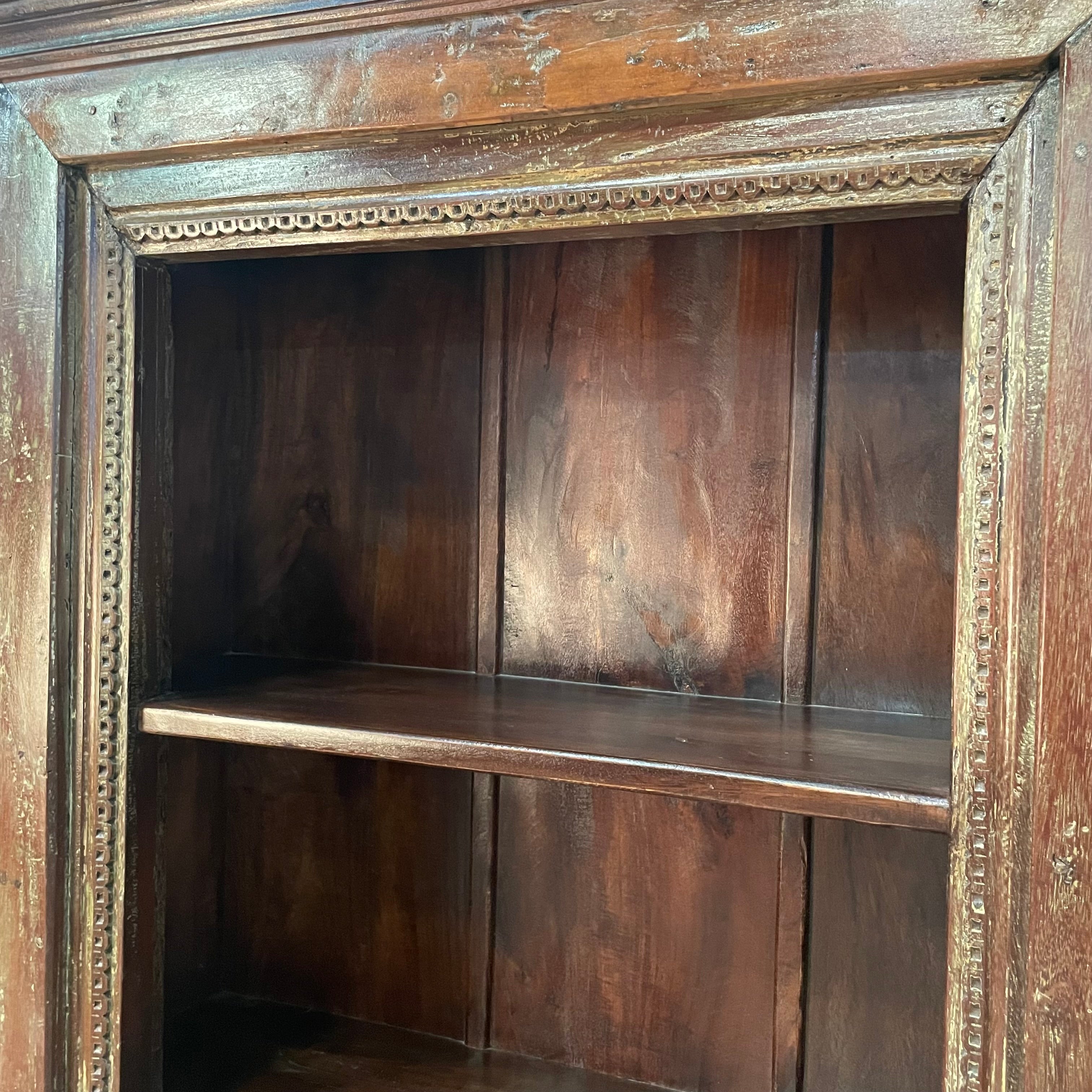 Handcrafted Indian Solid Hardwood Bookshelf - Dark Brown Carved Wooden Bookcase 108x46x205cm - Perfect for Living Room, Study & Office Storage