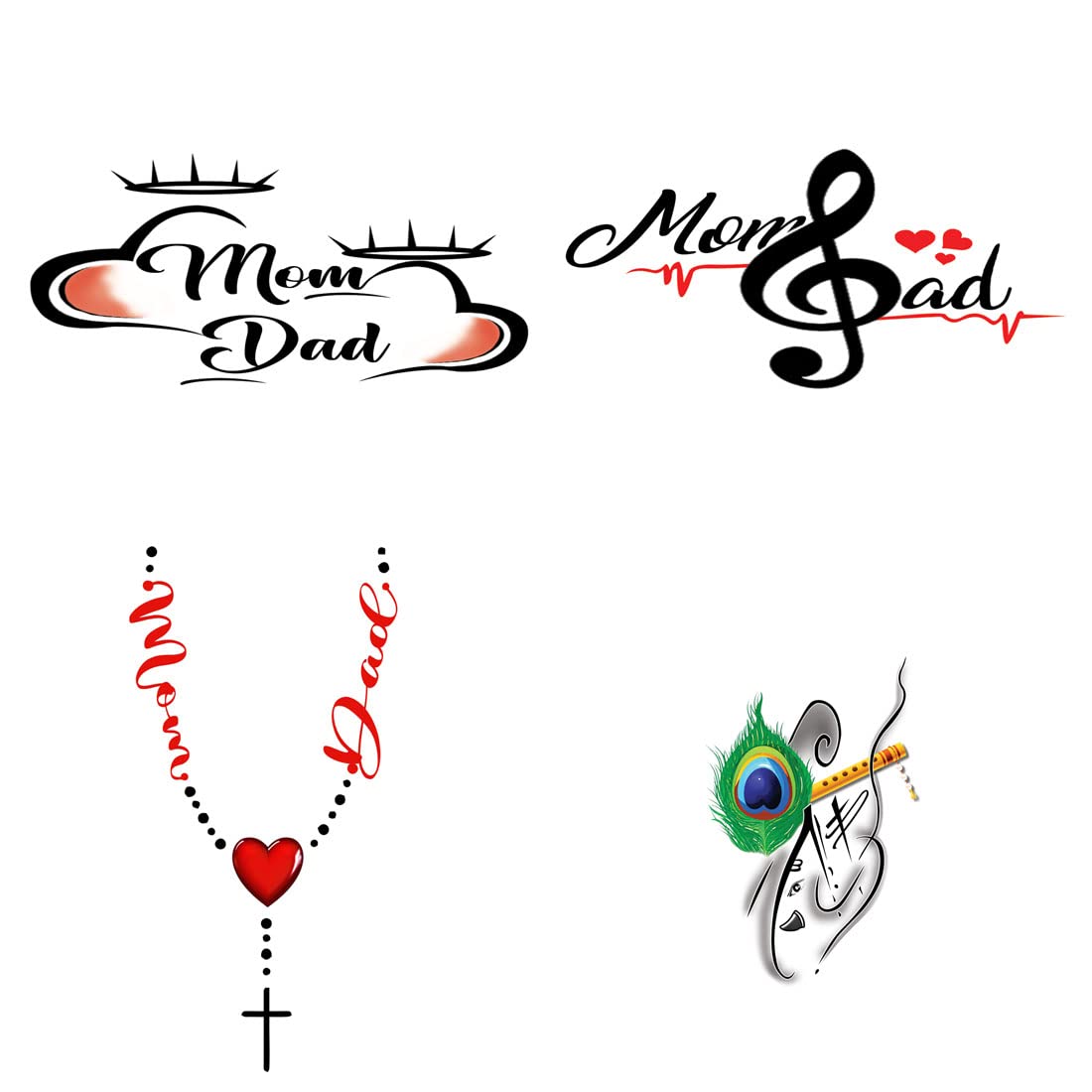 Ordershock Maa Paa Design Combo Pack - 4 Waterproof Temporary Tattoos for Men & Women - Perfect for Parties, Halloween & Festivals