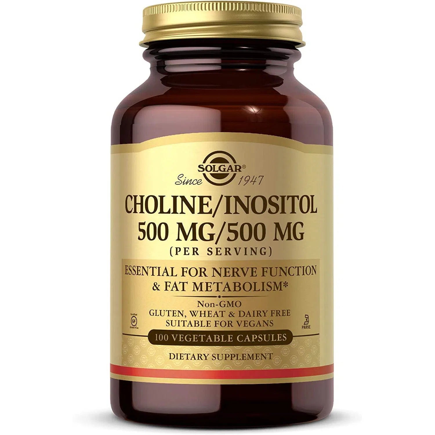 Solgar Choline & Inositol 500mg Supplement - Supports Brain Health, Liver Function & Metabolism - Perfect for Cognitive Support & Stress Relief