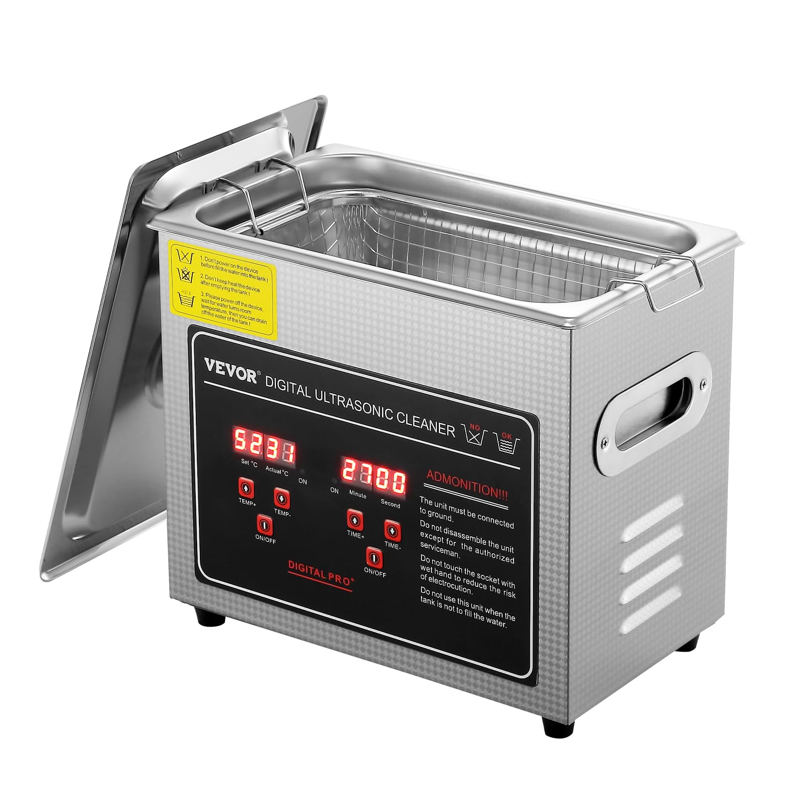 VEVOR 3L Ultrasonic Cleaner with Digital Timer & Heater - Professional Jewelry, Watch, Glasses Cleaner - Stainless Steel Heated Cleaning Machine for Rings, Small Parts, Circuit Boards - Perfect for Home, Jewelry Stores, and Electronics Repair Shops