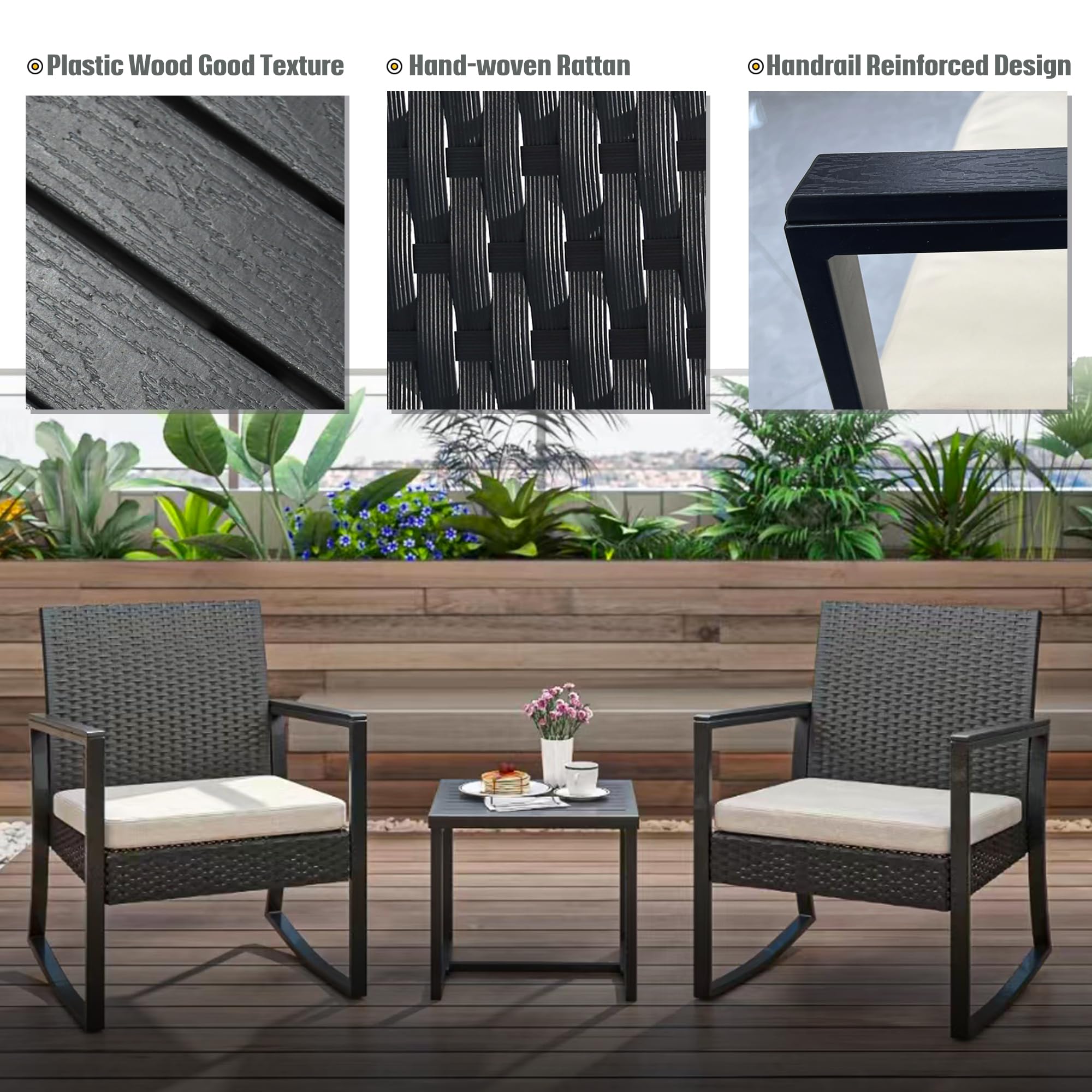 3-Piece Outdoor Patio Furniture Set - All-Weather Wicker Rattan Chairs with Glass Table for Poolside, Garden, Porch | Perfect for Backyard Relaxation, Bistro Dining & Outdoor Entertaining