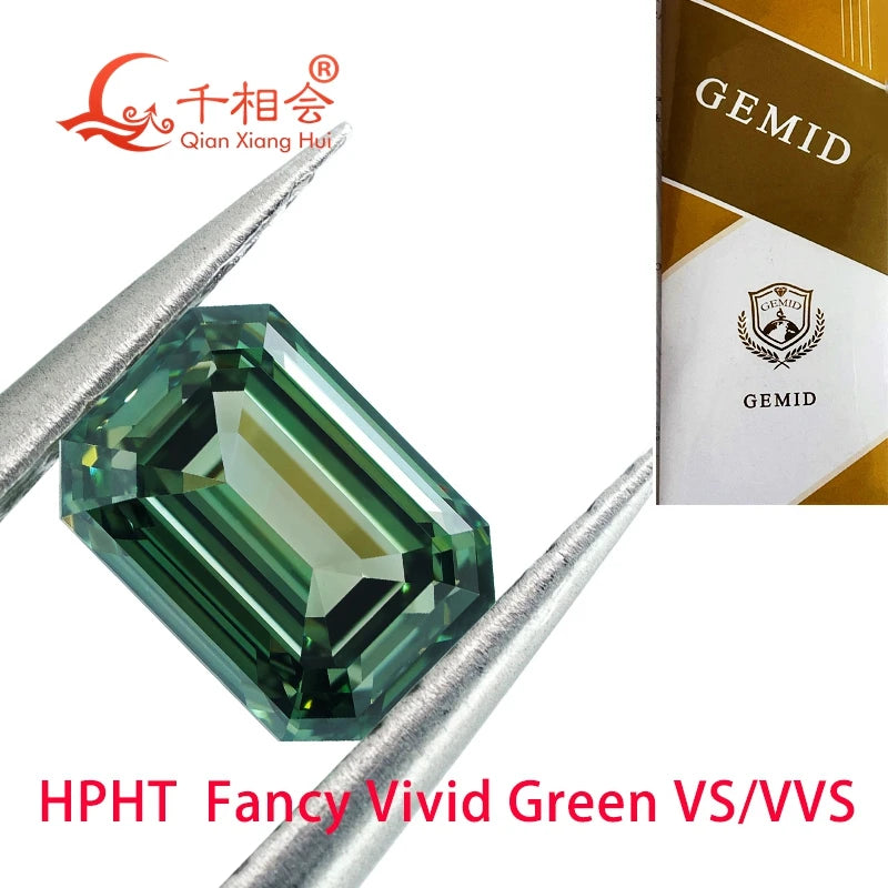 HPHT Lab-Grown Diamond - 0.5ct & 1.6ct Fancy Vivid Green Emerald Cut - VVS/VS Clarity - GEMID Certified Loose Stone for Jewelry Making & Engagement Rings