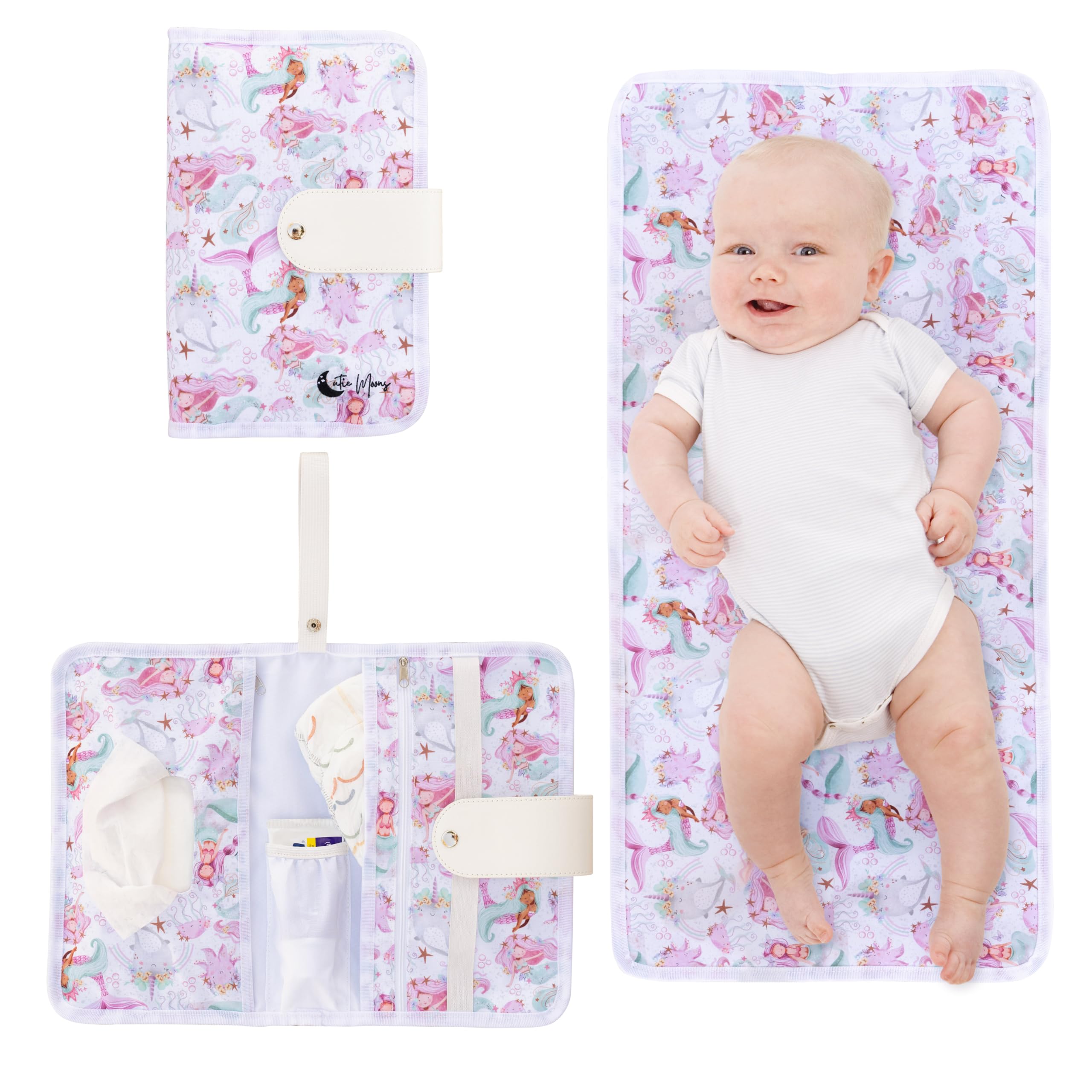 Waterproof Portable Baby Changing Pad - Travel-Friendly with Storage Pockets for Diapers, Wipes & Cream | Ideal for Newborns (Girl & Boy) | Perfect Baby Shower Gift & Essential for On-the-Go Parents | Great for Travel, Daycare & Outdoor Adventures