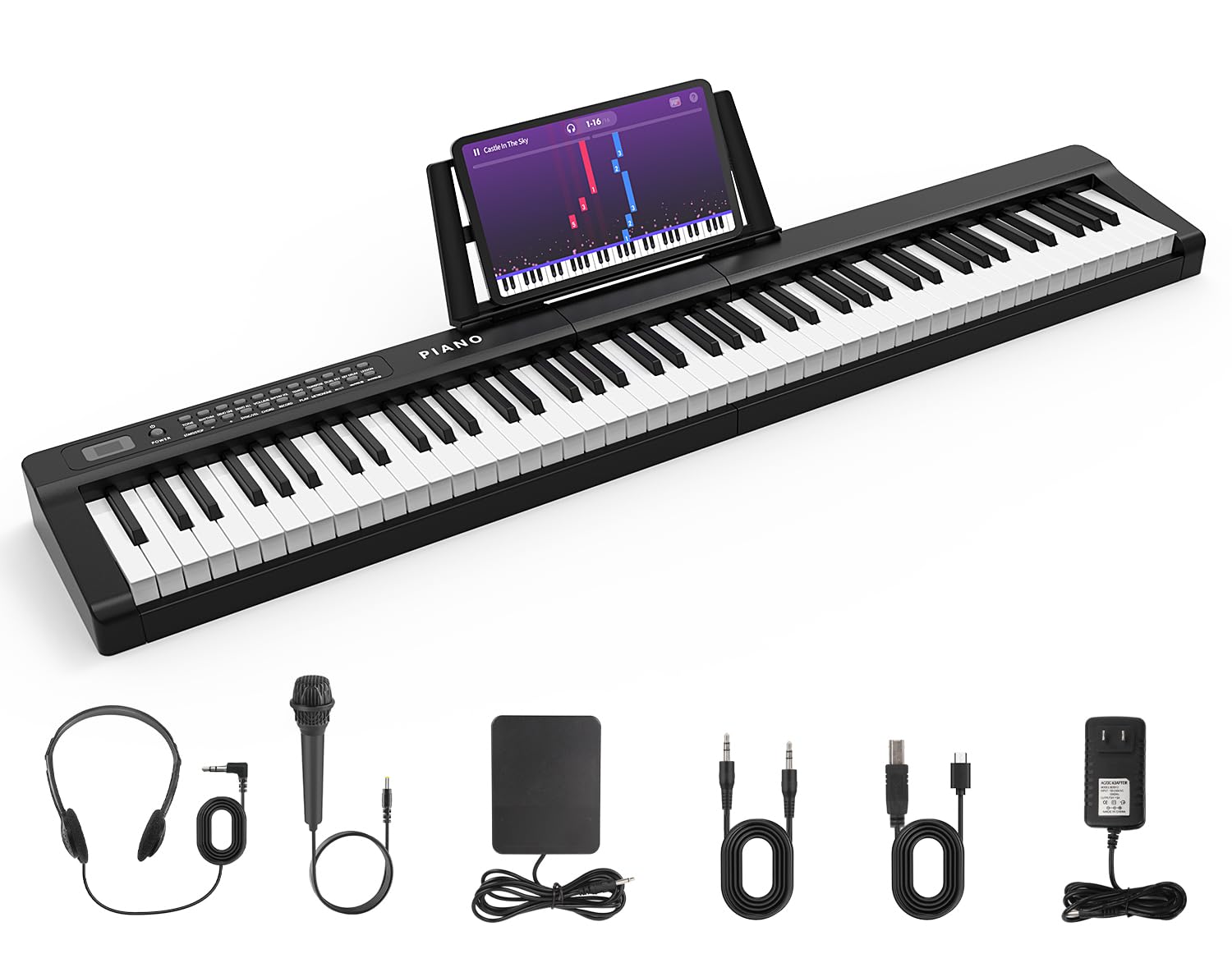 88-Key Digital Piano with Semi-Weighted Keys - Full Size Electronic Keyboard with Built-In Speakers, Music Stand & Sustain Pedal - Bluetooth MIDI/USB/MP3 Connectivity - Perfect for Beginners & Adults - Ideal for Home Practice, Studio Recording & Live Performances