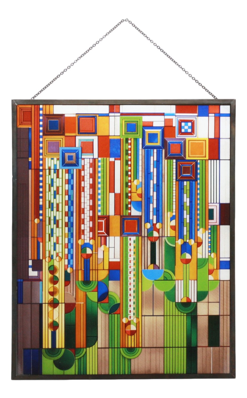 Ebros Frank Lloyd Wright Inspired Metal Framed Saguaro Cactus Stained Glass Wall Art - Southwestern Home Decor for Living Room, Bedroom & Office