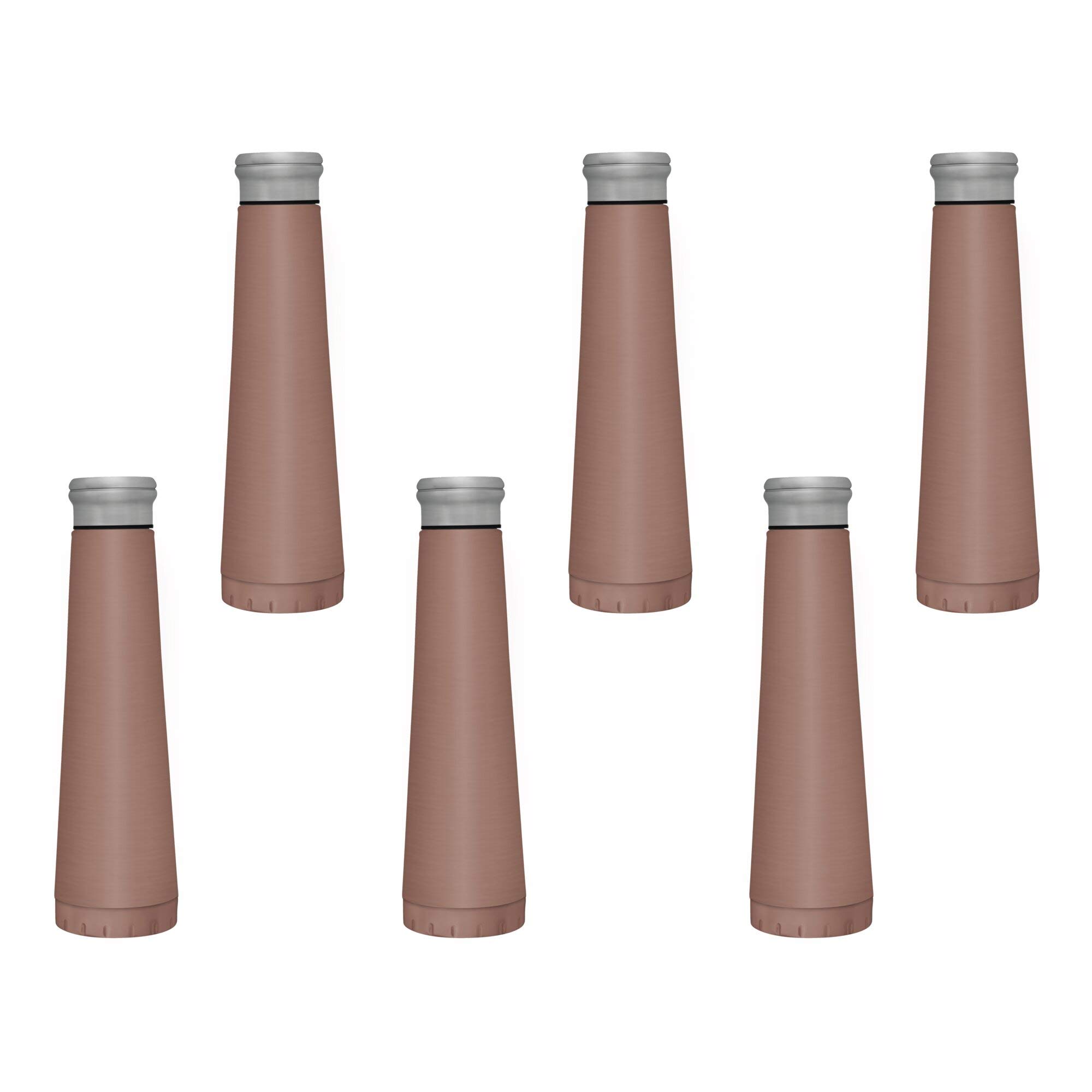 6 Pack 16 oz Vacuum Insulated Stainless Steel Water Bottles - Double Wall, BPA Free, Leak Proof - Rose Gold Color for Gym, Hiking, Camping & Office Use