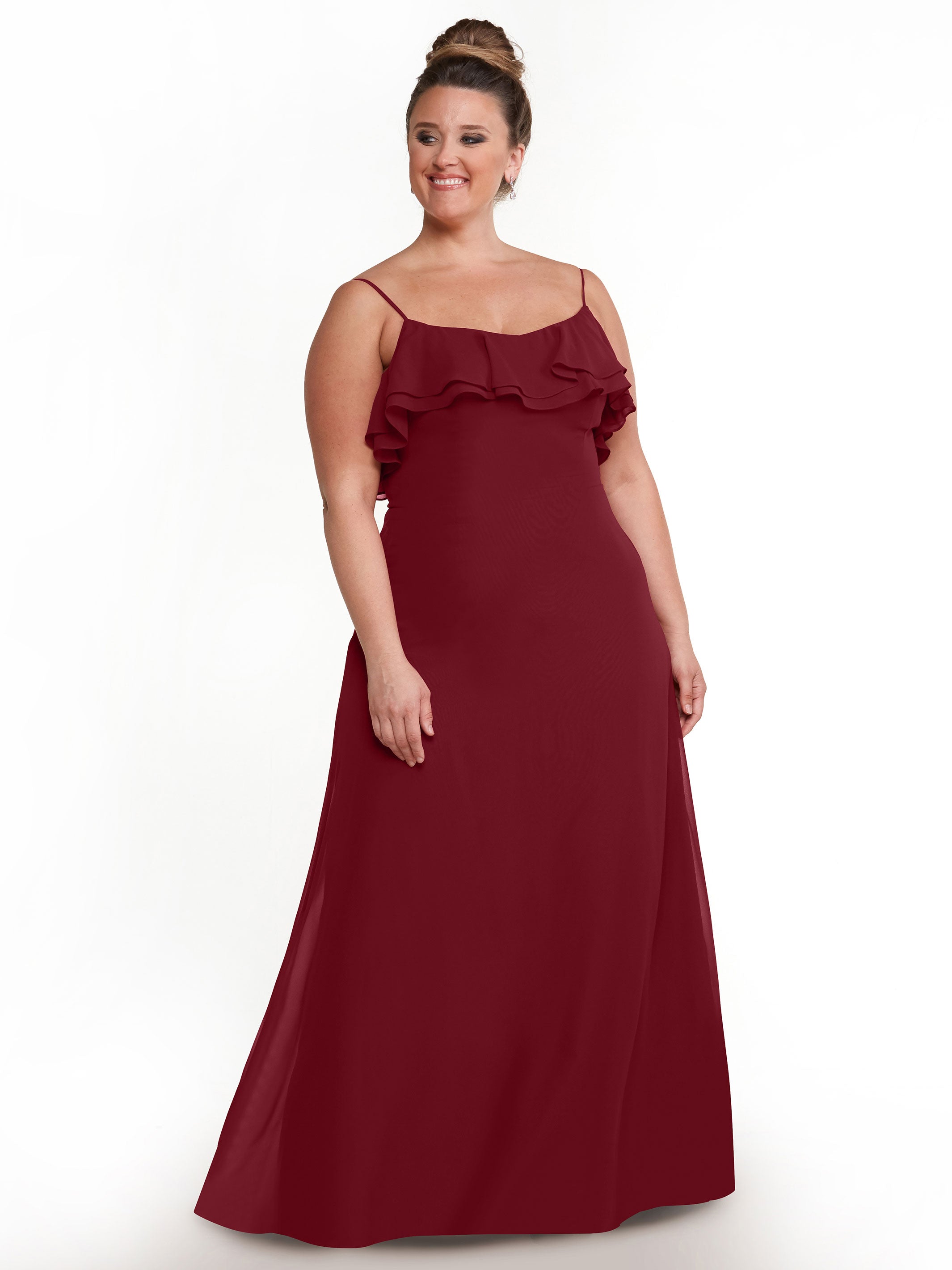 Elegant Ruffled Neckline Chiffon Bridesmaid Dress - Perfect for Weddings, Formal Events & Special Occasions
