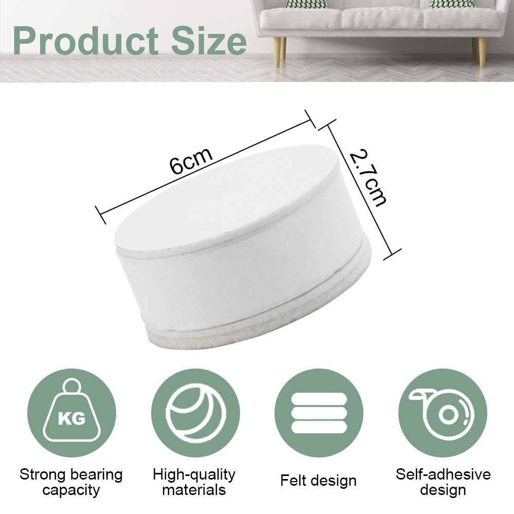 BUZIFU 4-Pack Heavy Duty Furniture Risers - 6cm Diameter White Bed & Desk Lift Blocks - Carbon Steel Self-Adhesive Leg Extenders for Sofa, Cabinet & Table - Adds 3cm Height (Perfect for Dorm Rooms, Home Office & Small Space Organization)