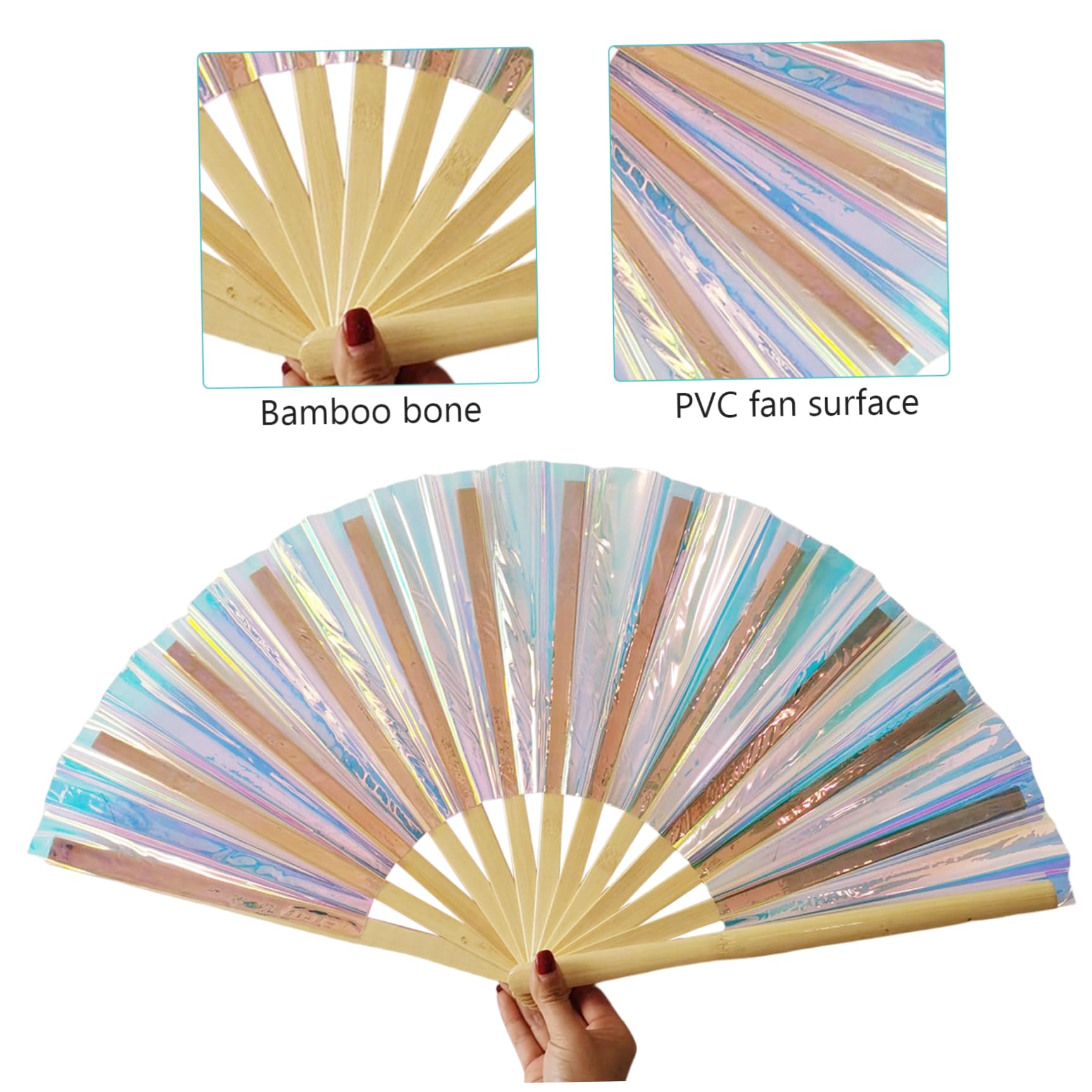 1PC Holographic Handheld Folding Fan - Shining Rave Fan with 3D Illusion Effect, Iridescent Festival Hand Fan for Men & Women - Perfect for Raves, Concerts, Cosplay & Summer Outfits