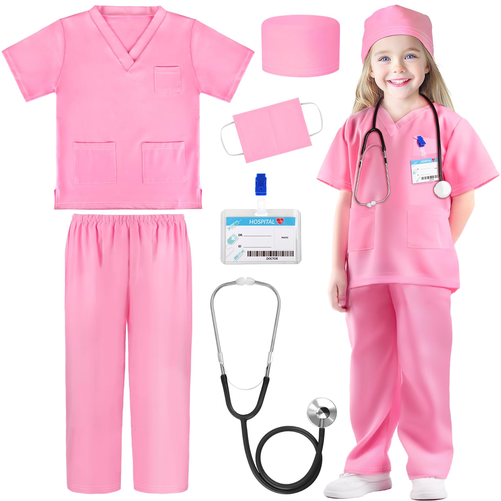 **Doctor Costume for Kids - Toddler Scrubs Set with Stethoscope & Accessories - Halloween Dress Up, Role Play, Pretend Play Costume for Boys & Girls**    *(Perfect for Halloween, School Plays, Birthday Parties, and Doctor-Themed Dress-Up Fun!)*