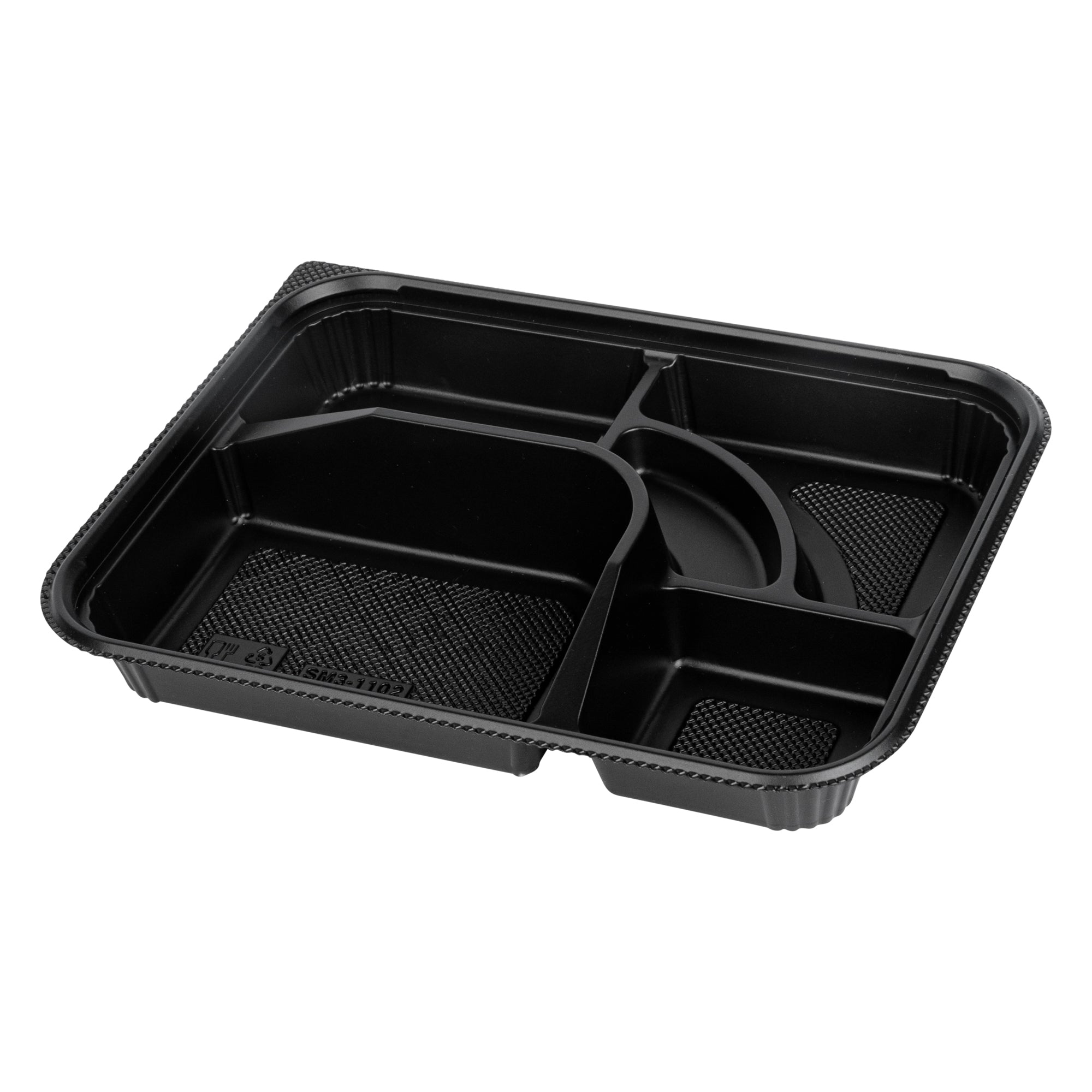 Bento Tek 26 oz Rectangle Black Plastic Bento Box with 5 Compartments - 10.5