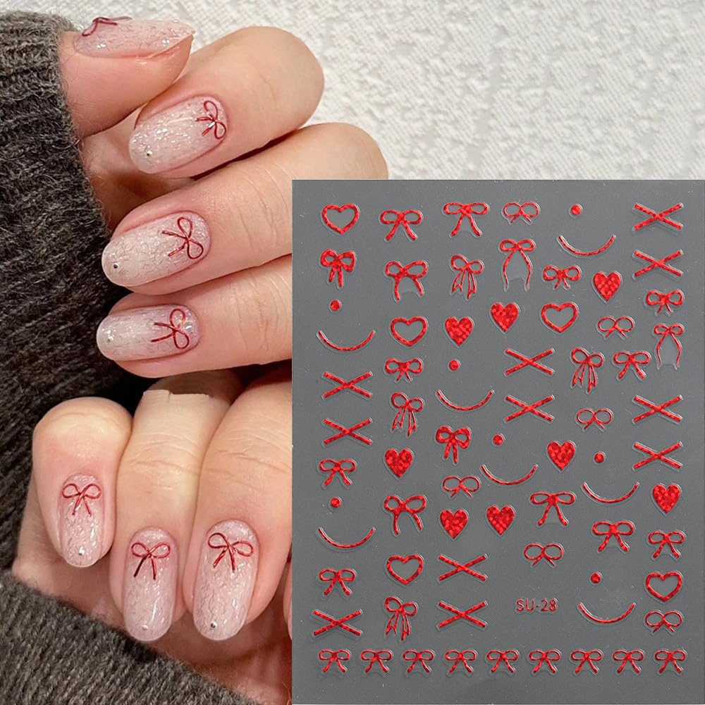 Y2K Bow Nail Stickers - 9 Sheets for Valentines Day Nail Art & DIY Design