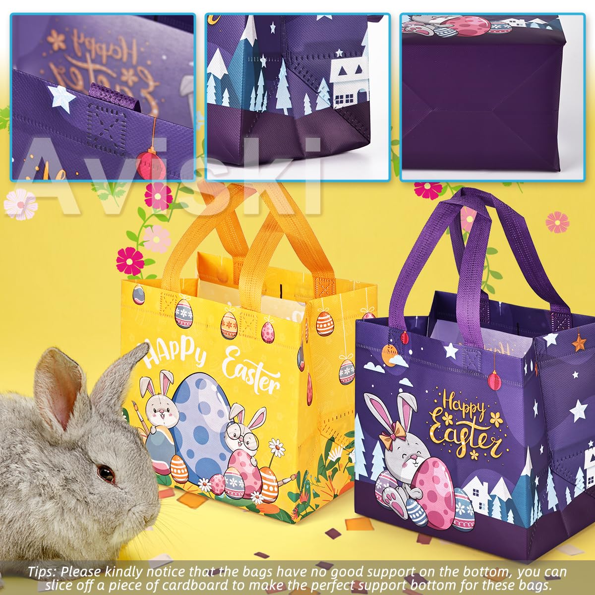 6PCS Easter Egg Hunt Bags with Handles - Assorted Sizes Bunny Carrot Chick Design, Reusable Non-Woven Easter Treat Bags for Gift Wrapping, Party Favors & Egg Hunt Games | Perfect for Easter Celebrations, School Events & Spring Festivities
