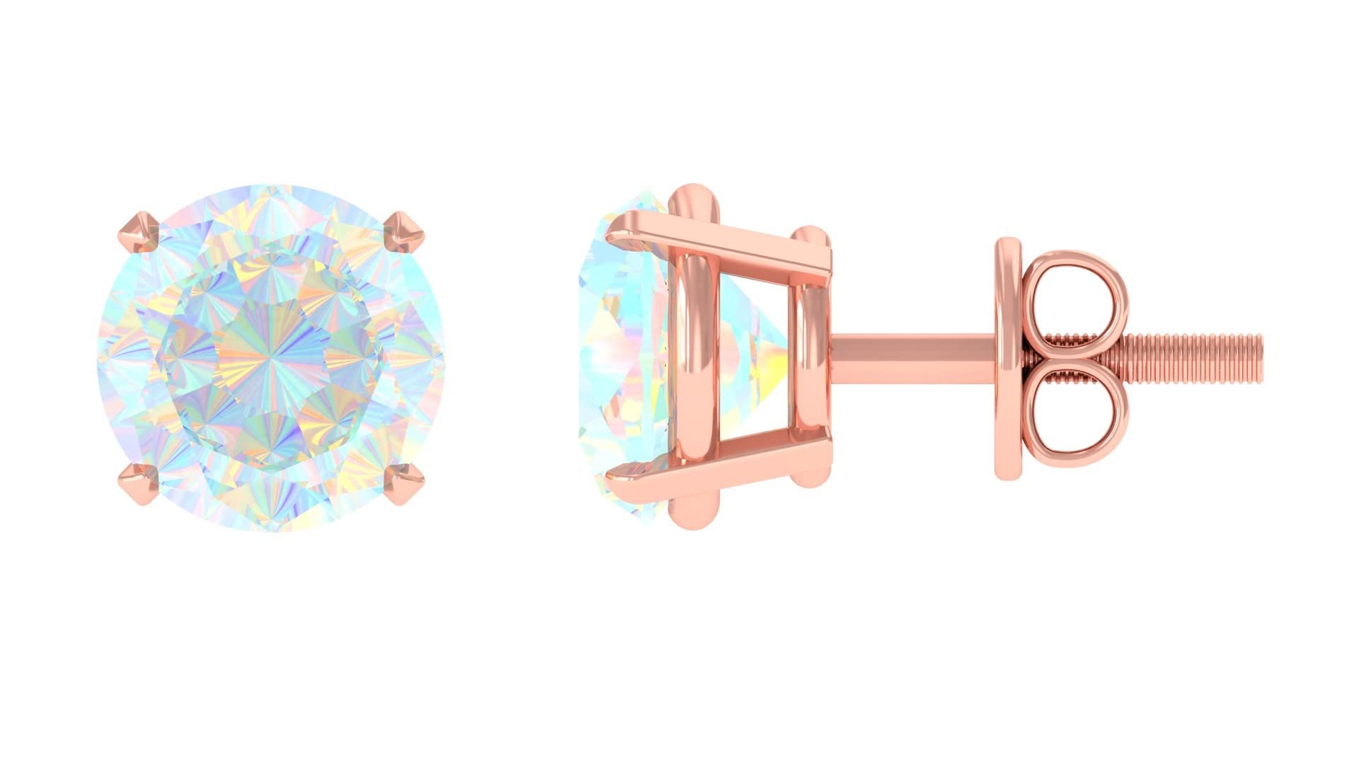 1 CT Ethiopian Opal Stud Earrings for Women - 14K Solid Gold Rosec Jewels Rainbow Opal Solitaire Earrings | Perfect for Weddings, Anniversaries & Special Occasions