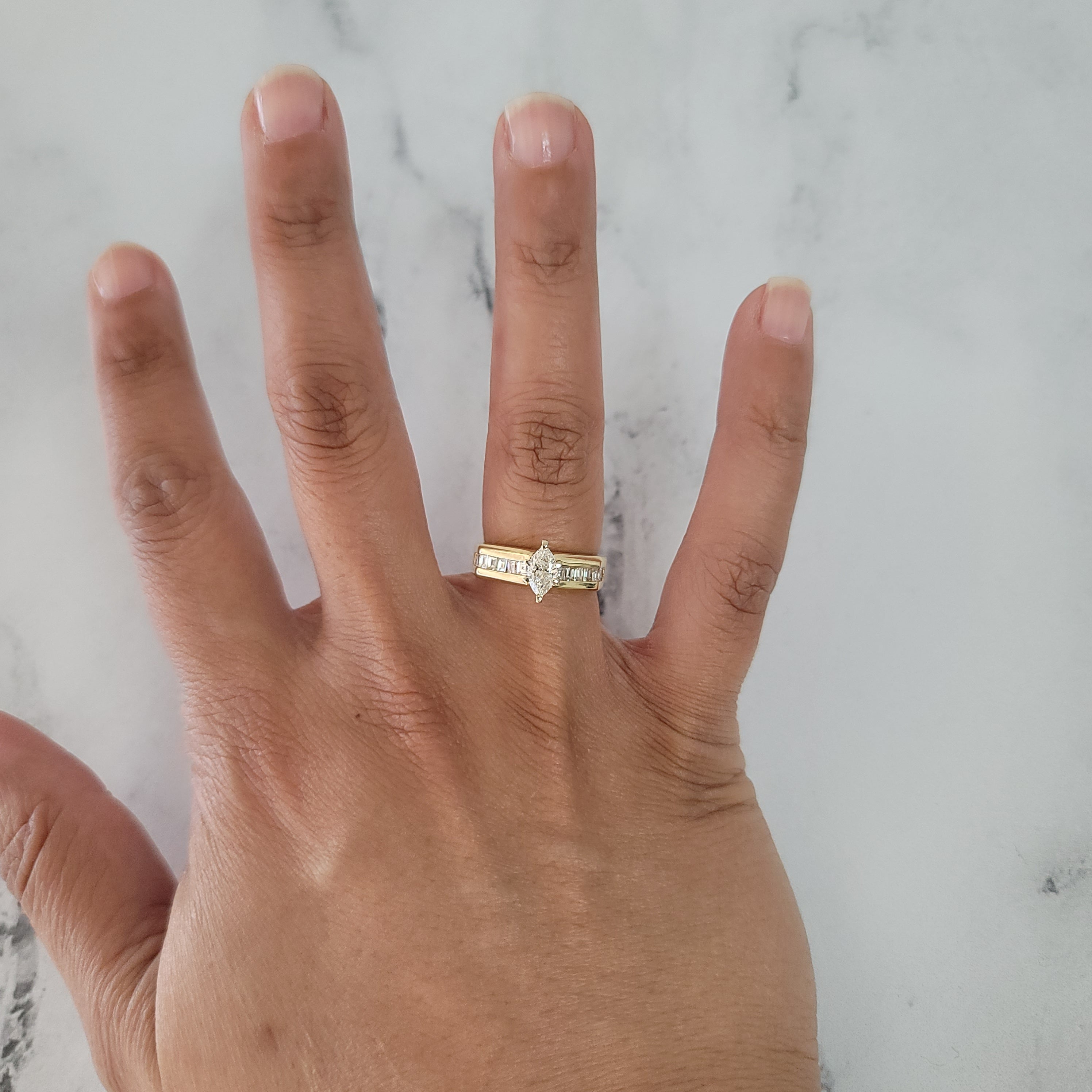 1 Carat Marquise Cut Diamond Engagement Ring with Baguette Side Stones - Perfect for Proposals, Anniversaries & Special Occasions