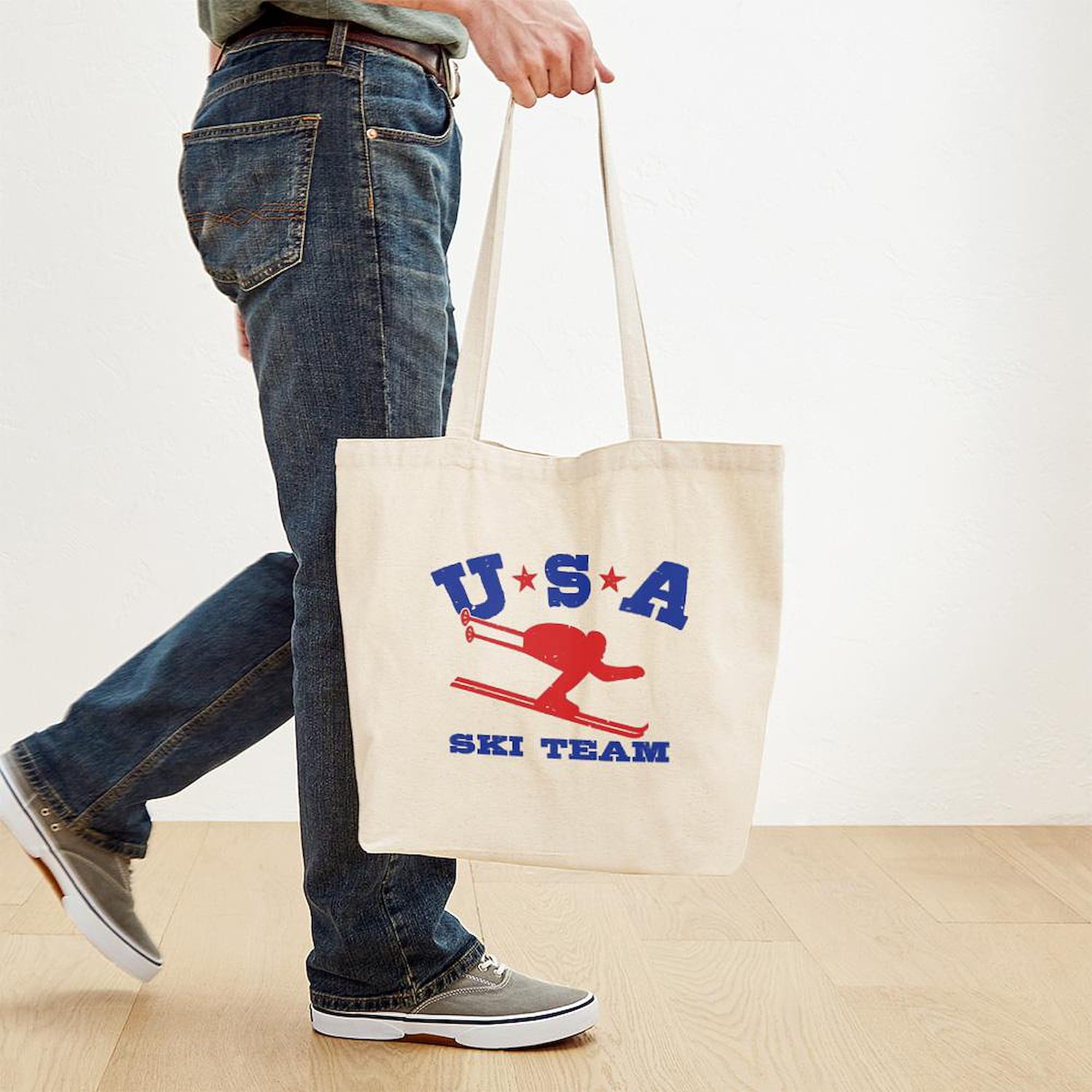 USA Ski Team Tote Bag - Natural Canvas Reusable Shopping Bag for Groceries, Beach & Travel | Eco-Friendly & Durable