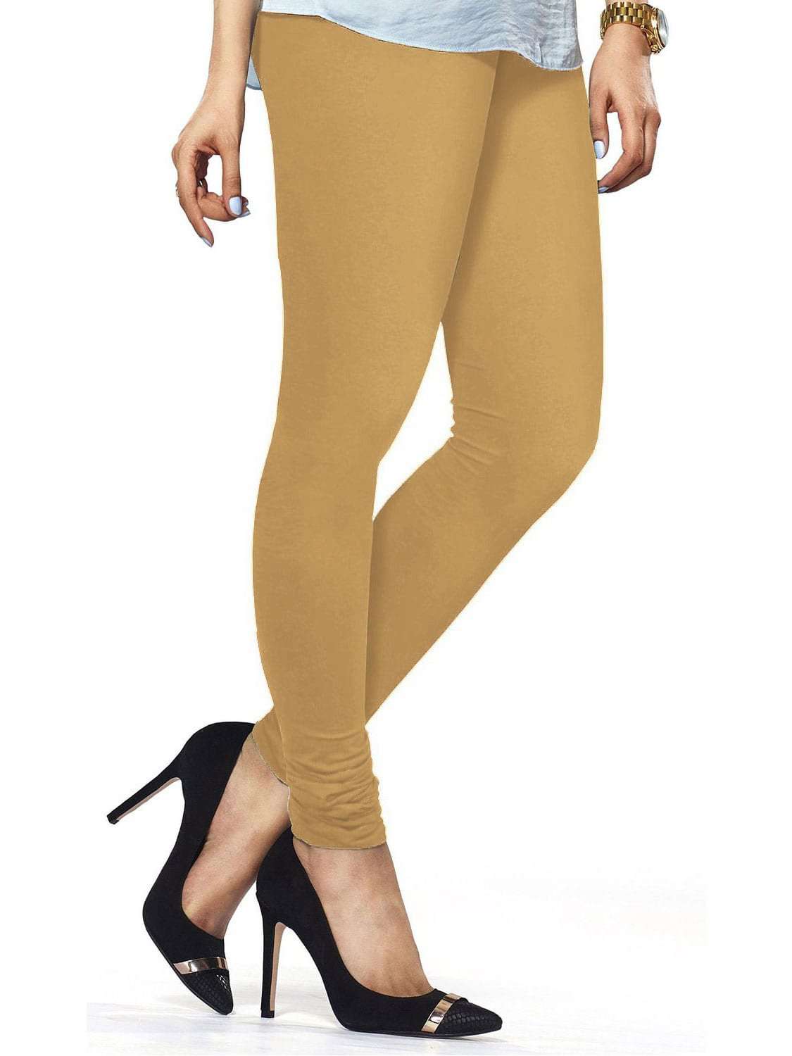 Premium Cotton Lycra Churidar Leggings - Free Size Stretchable Biscuit Color Yoga Pants for Women - Perfect for Yoga, Workout & Casual Wear