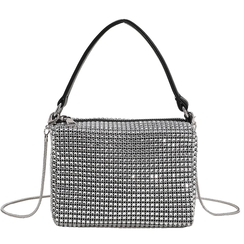 Sparkly Rhinestone Crossbody Bag for Women - Elegant Evening Purse, Wedding Clutch, Shiny Silver Hobo Bag | Perfect for Parties, Date Nights & Special Occasions