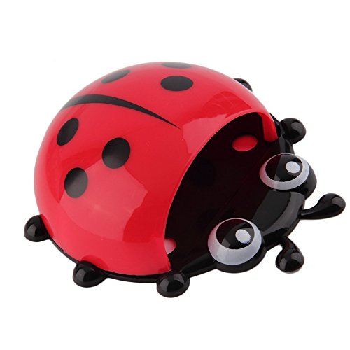 Stylish Ladybug Wall-Mounted Toothbrush Holder - Bathroom Organizer with Strong Suction Cups for Home & Travel | Perfect for Kids, Families & Dorm Rooms
