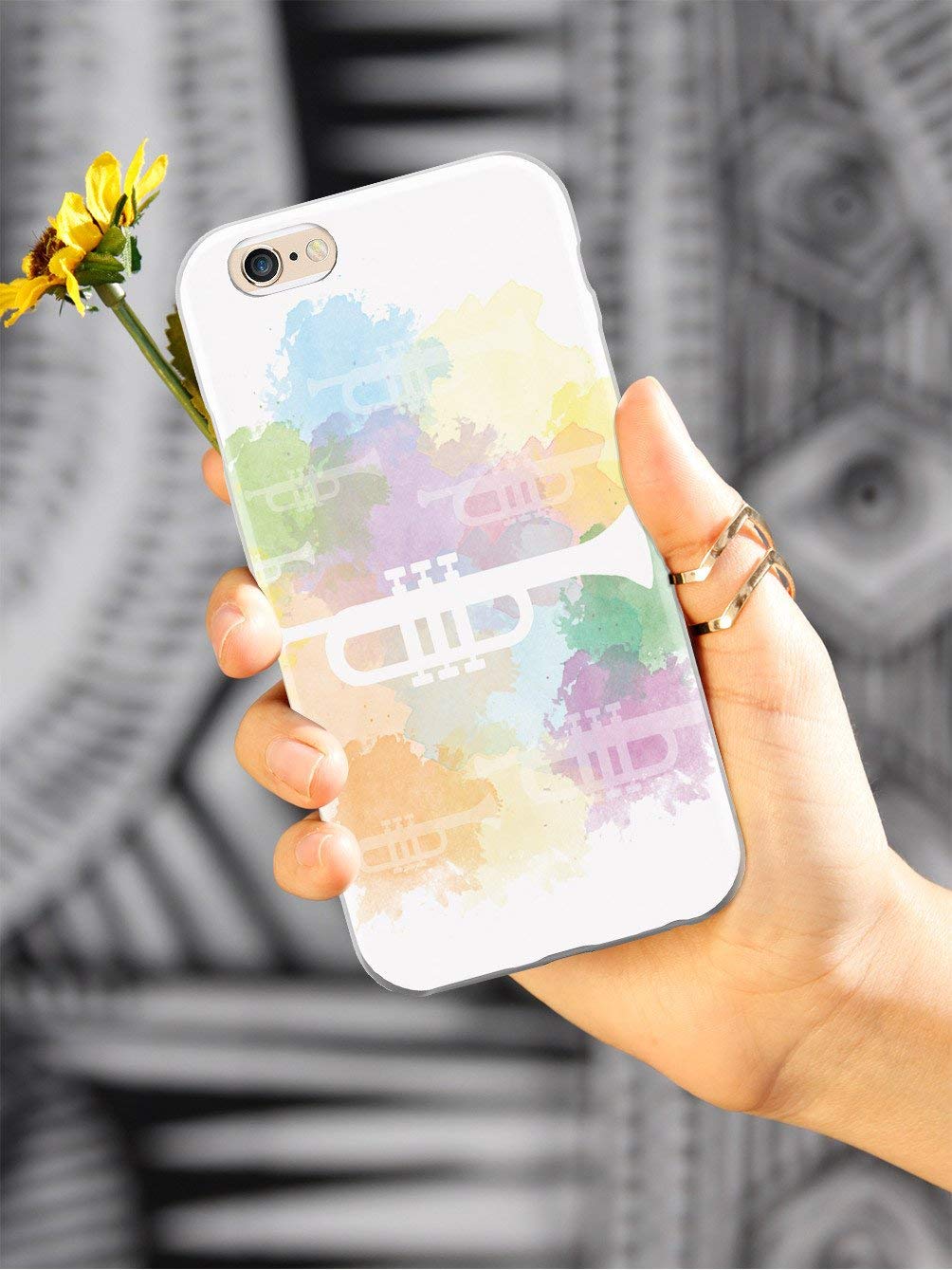 **Inspired Cases - iPhone 8 Case - 3D Textured Protective Cover for Apple iPhone 8 - Trumpet Silhouette Watercolor Design - Shockproof & Slim Fit - Perfect for Daily Use, Travel & Gifts**