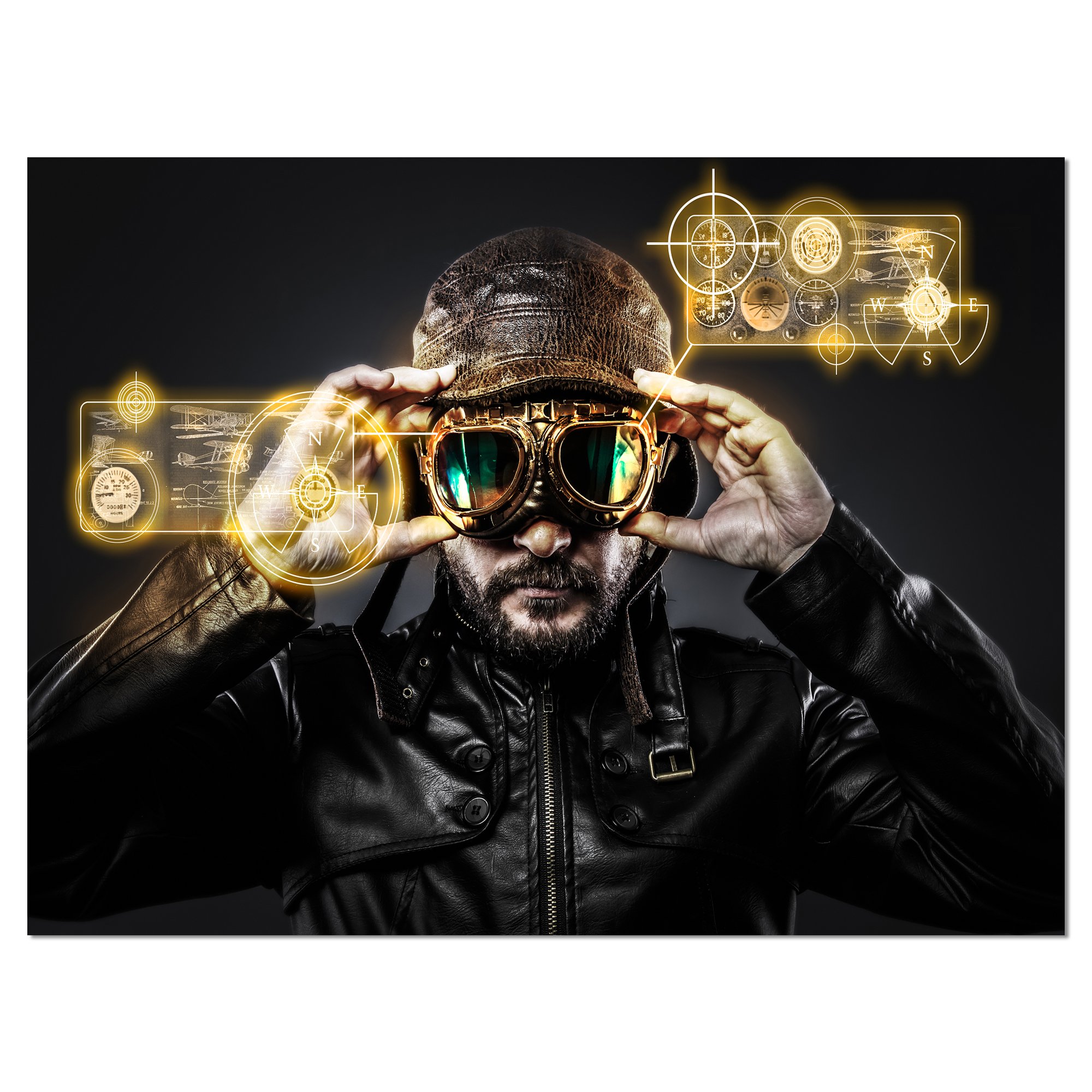 Fighter Pilot with Hat & Glasses - Abstract Portrait Canvas Wall Art Print - Perfect for Home Office Decor, Man Cave, or Aviation Enthusiast Gift